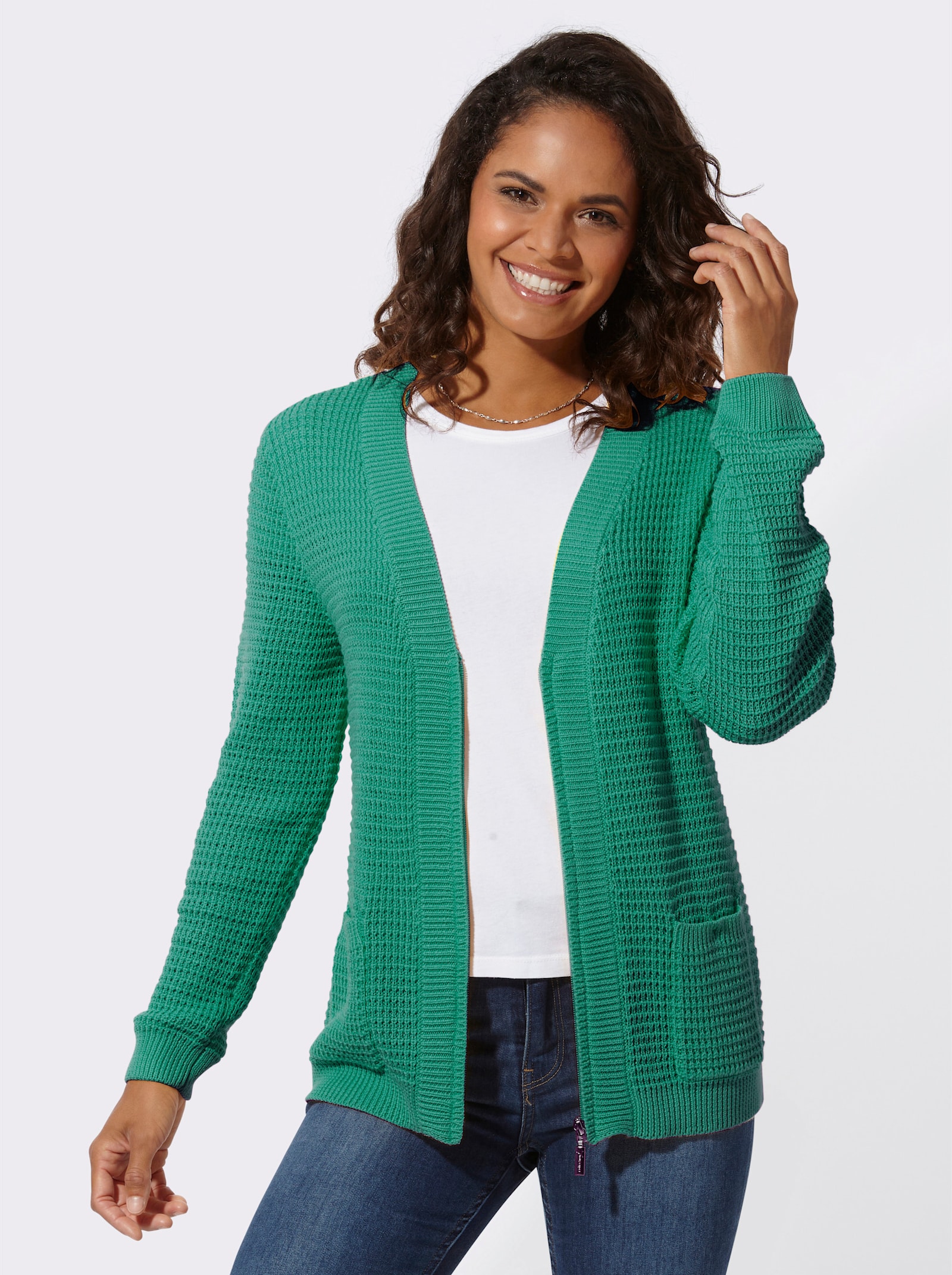 Strickjacke mit Reißverschluss - smaragd