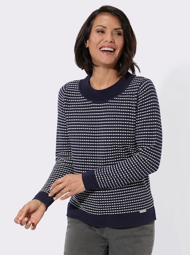 Rundhalspullover in pflegeleichter Qualität - marine-ecru-gemustert