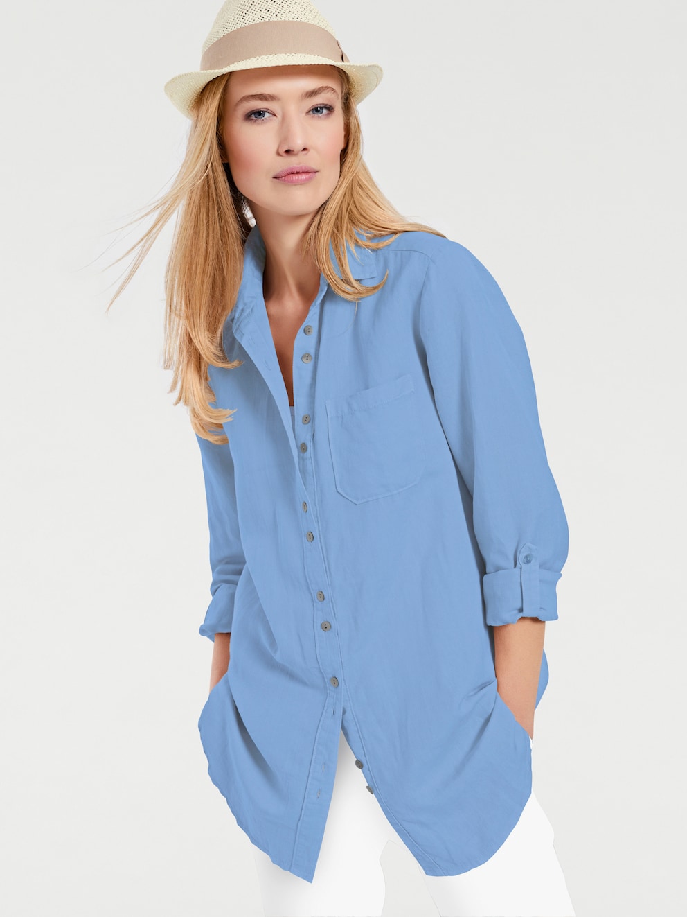 Damen Leichte Lange Bluse Aus Leinen