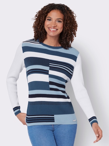 Pullover - jeansblau-weiss-gemustert