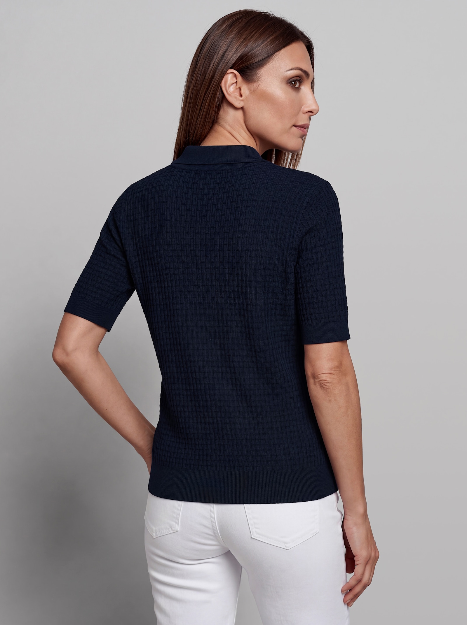 heine Strickjacke mit Polokragen - marine