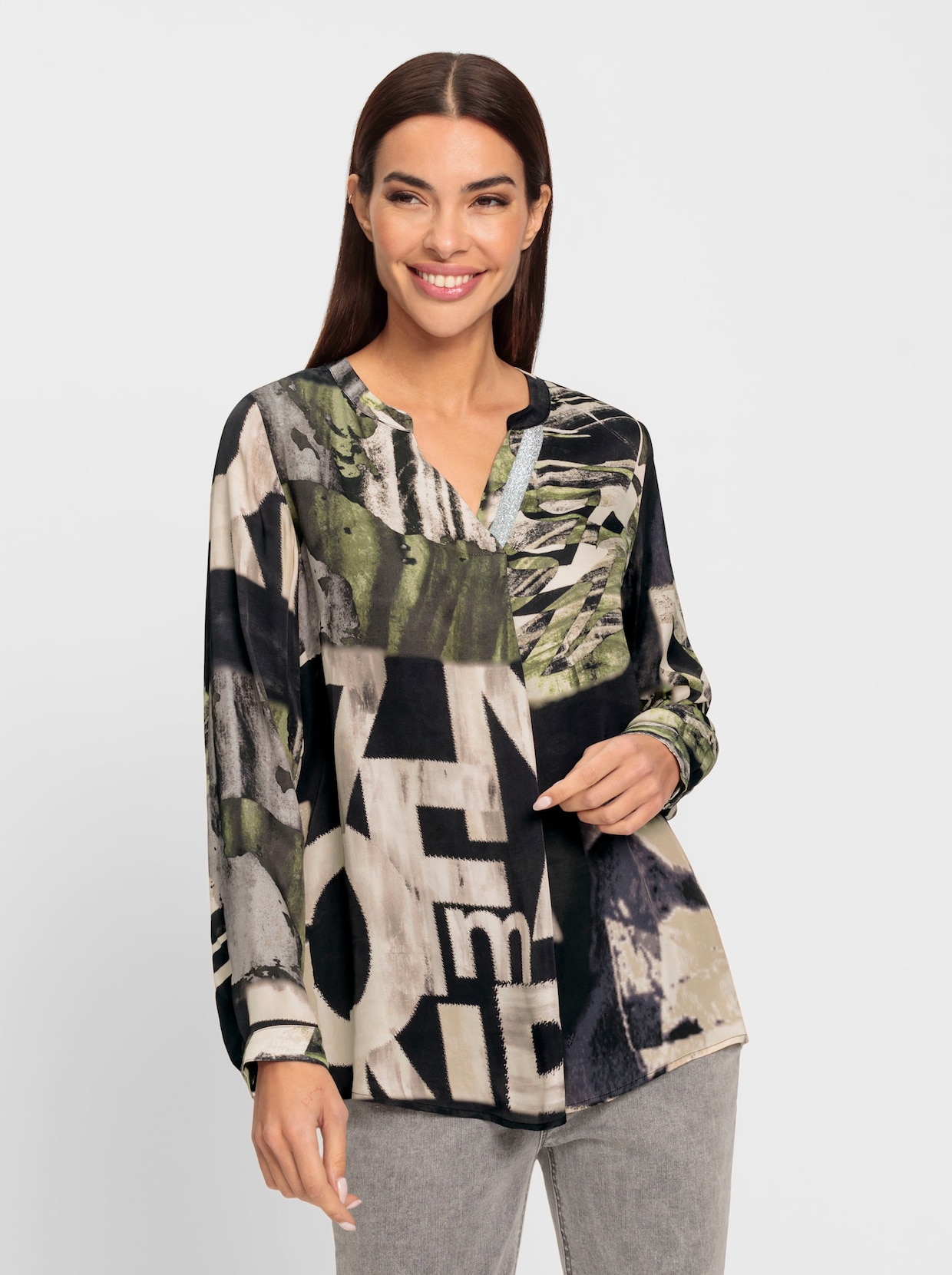 heine Blouse met print - zand/kaki gedessineerd