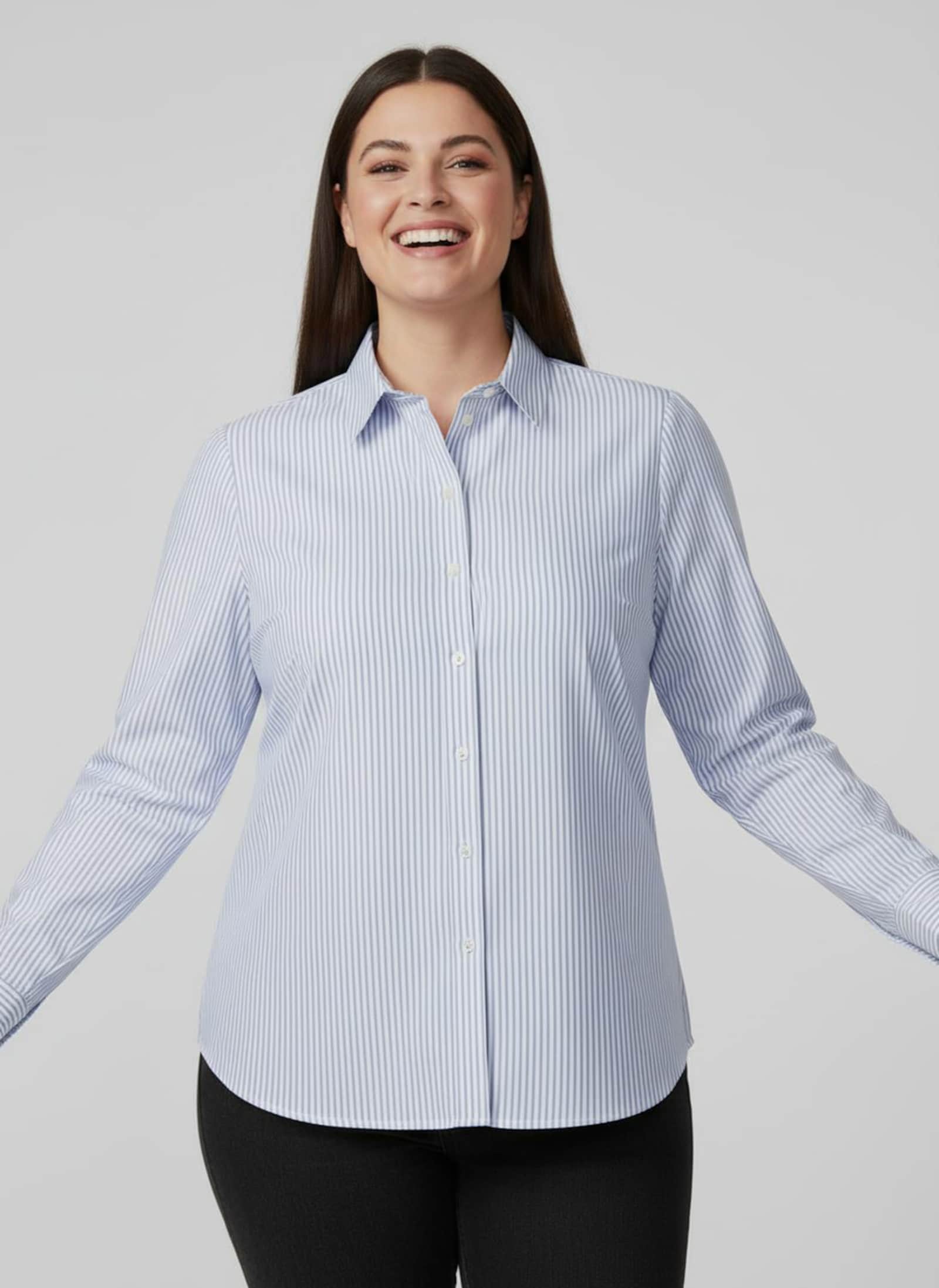 Gestreifte Bluse mit längenregulierbaren Ärmeln - bleu-ecru-gestreift