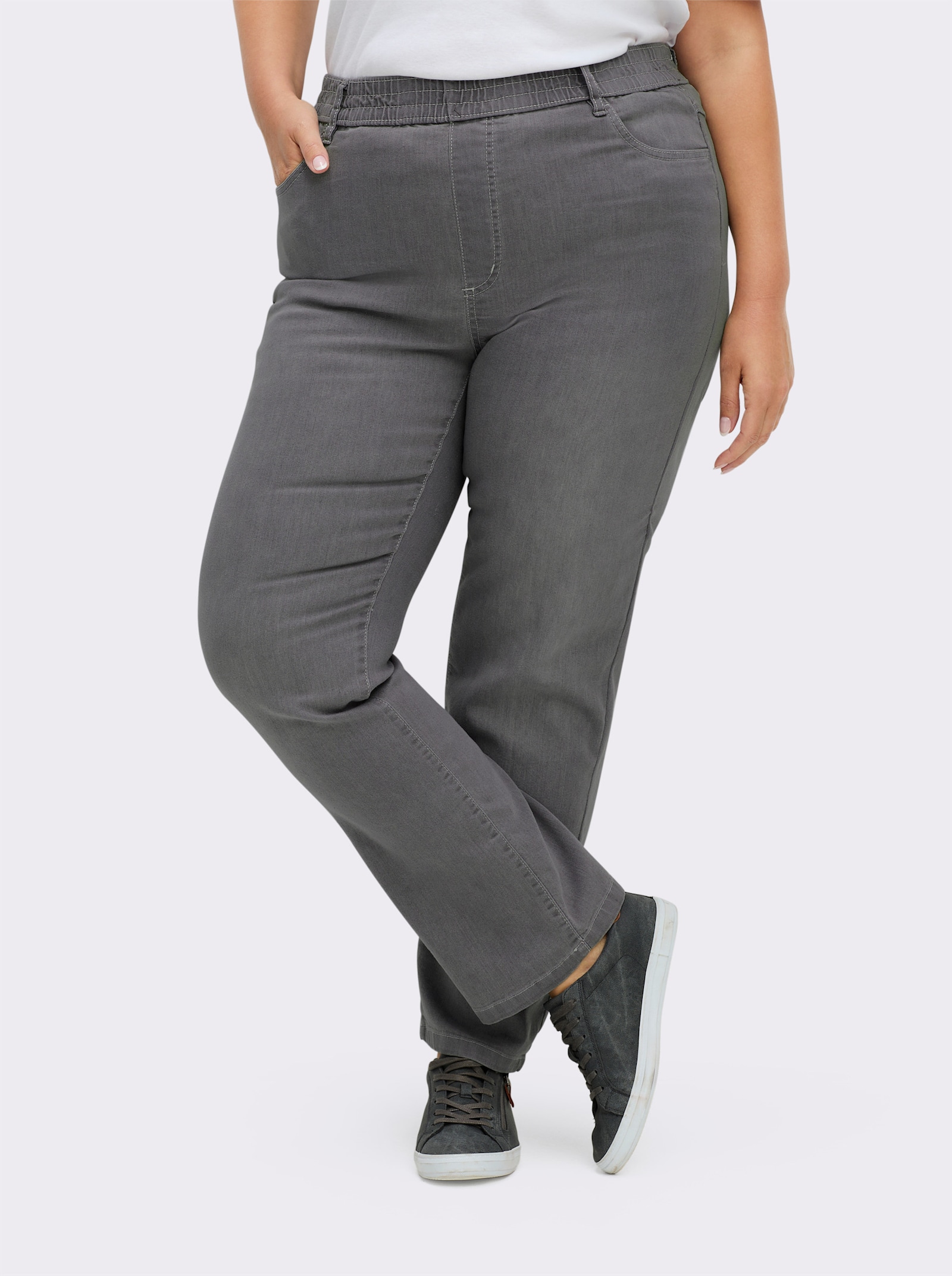 High-waist-Jeans mit hohem Rundum-Dehnbund - grey-denim