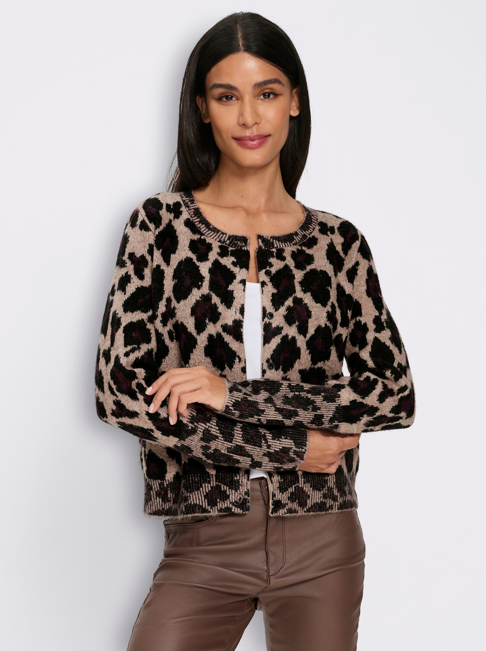 heine Jacquardstrickjacke mit Animal-Muster - sesam-schwarz-gemustert