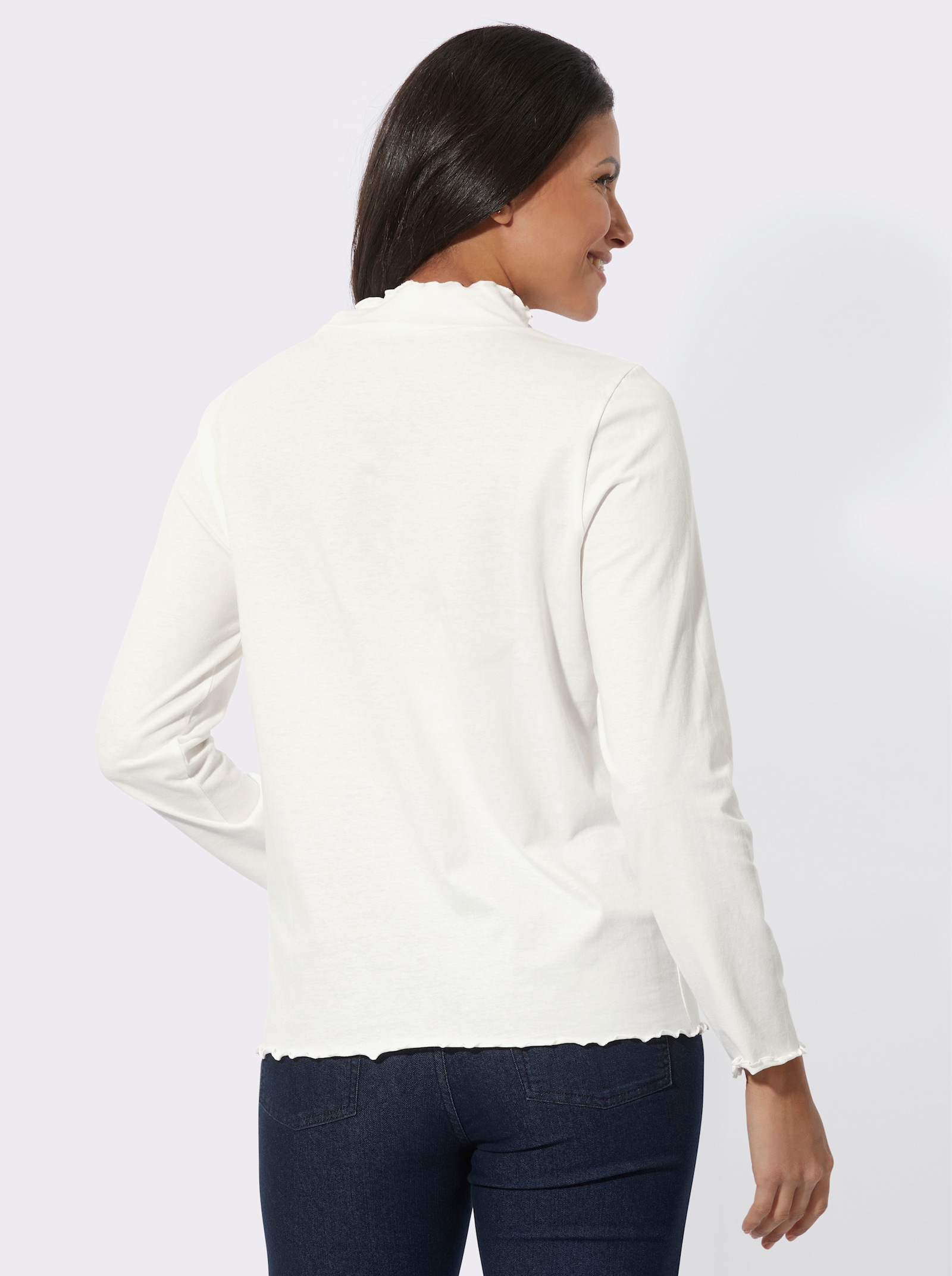 Stehkragenshirt mit gewellten Abschlüssen - ecru