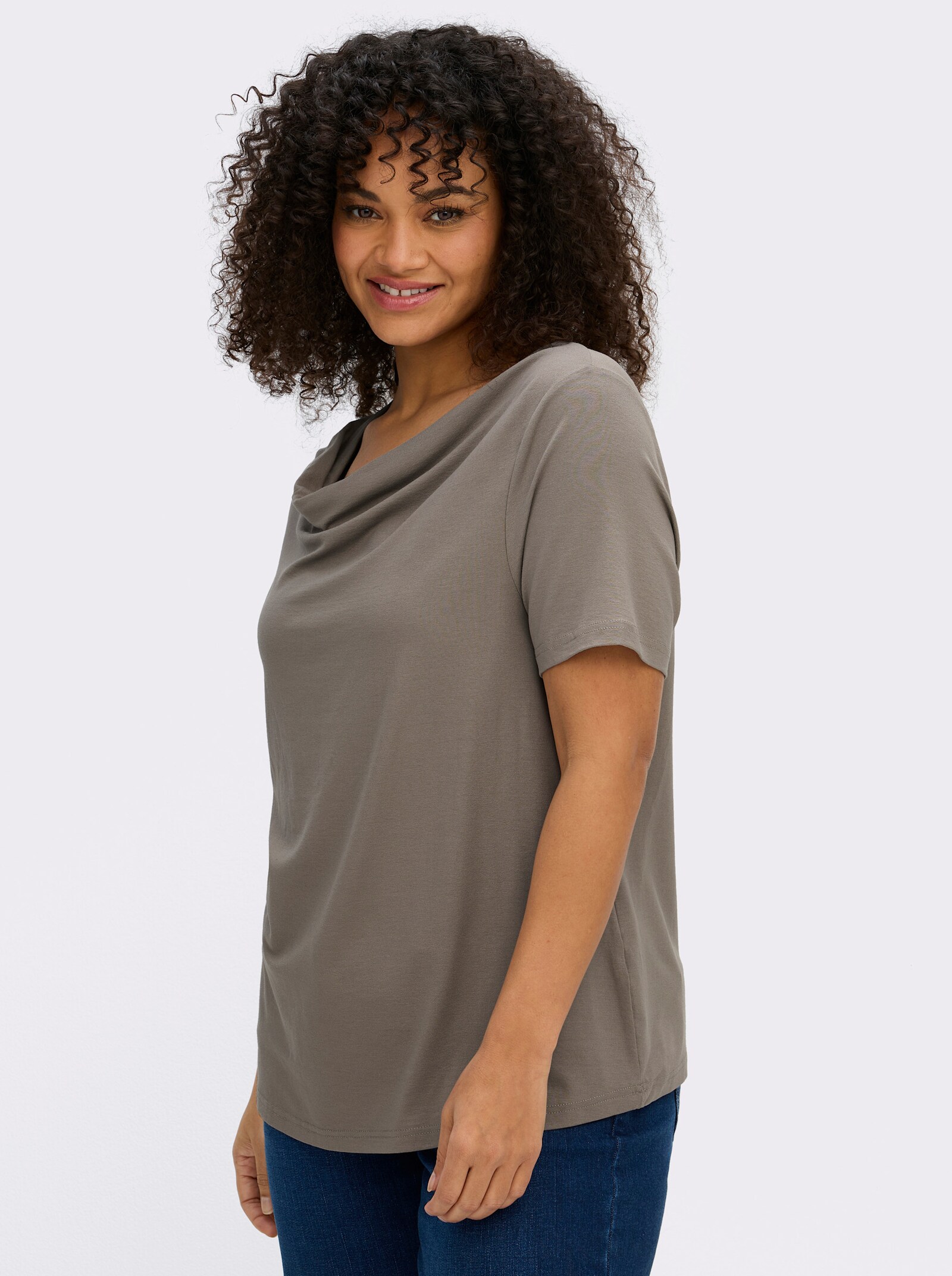 Wasserfallshirt mit kurzen Ärmeln - taupe