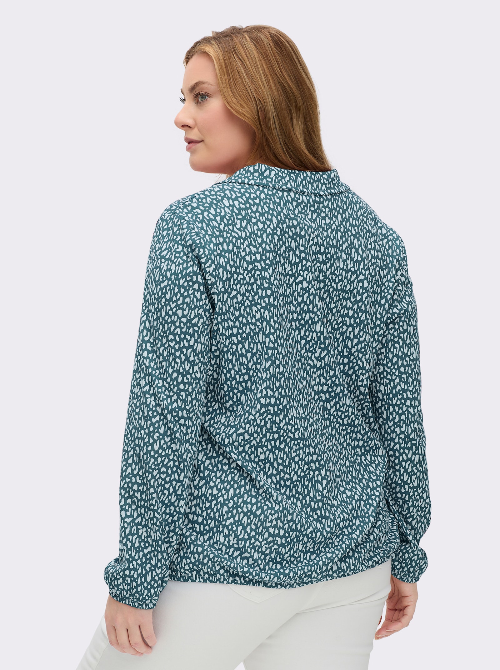 Langarmshirt mit Gummibündchen, bedruckt - petrol-weiß-bedruckt