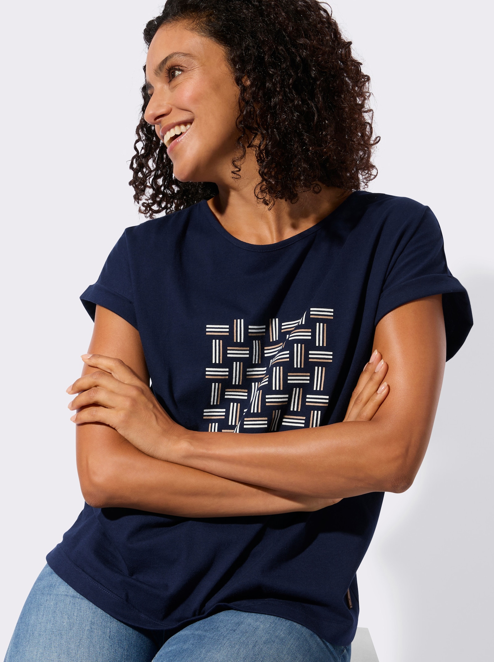 Shirt mit platziertem Druckmuster - marine-ecru-bedruckt