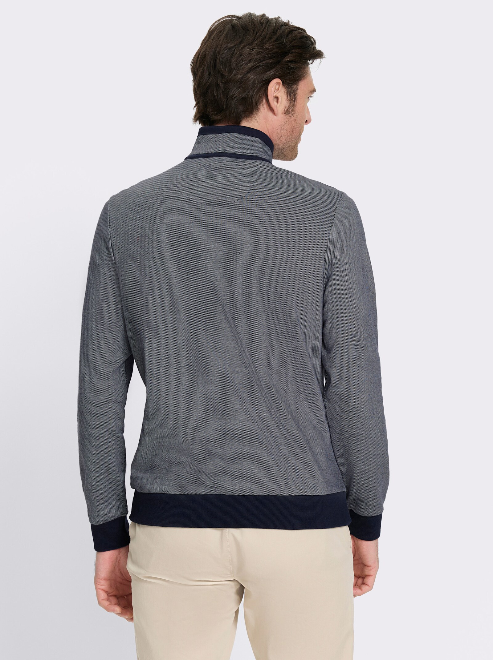 Marco Donati Langarmshirt in Struktur-Qualität - marine-steingrau-meliert