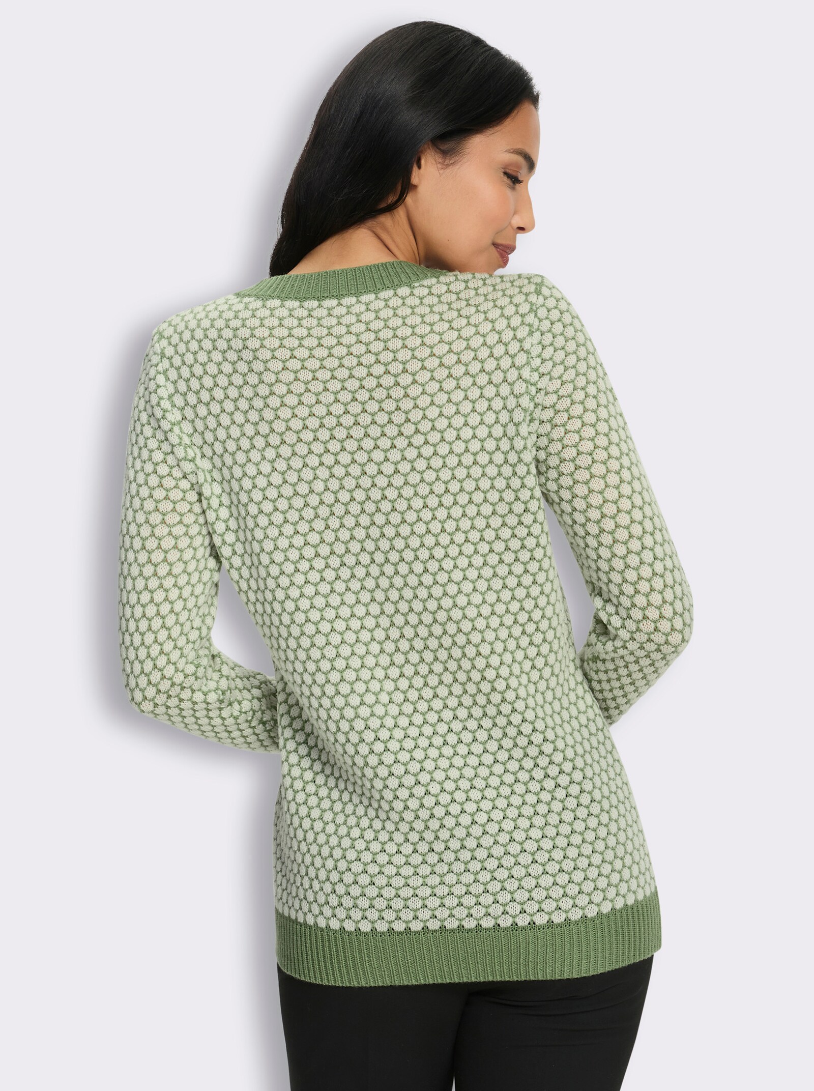 Langarm-Pullover im attraktiven Strickmuster - eucalyptus-ecru-gemustert