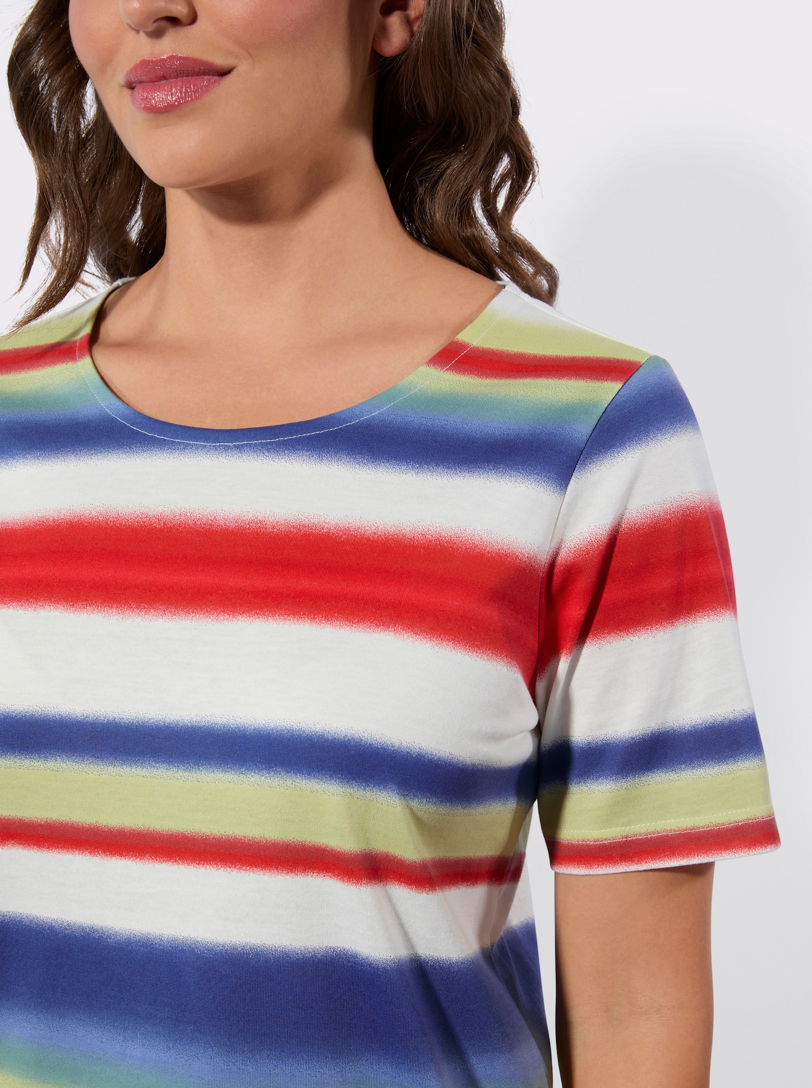 Print-Shirt im Ringel-Dessin - jeansblau-rot-bedruckt