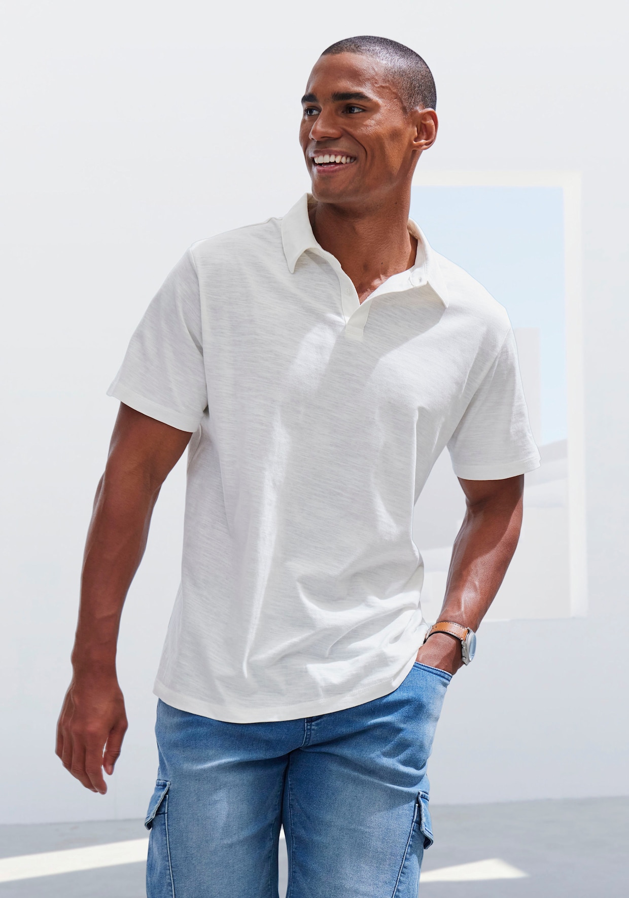 Poloshirt - offwhite-blau