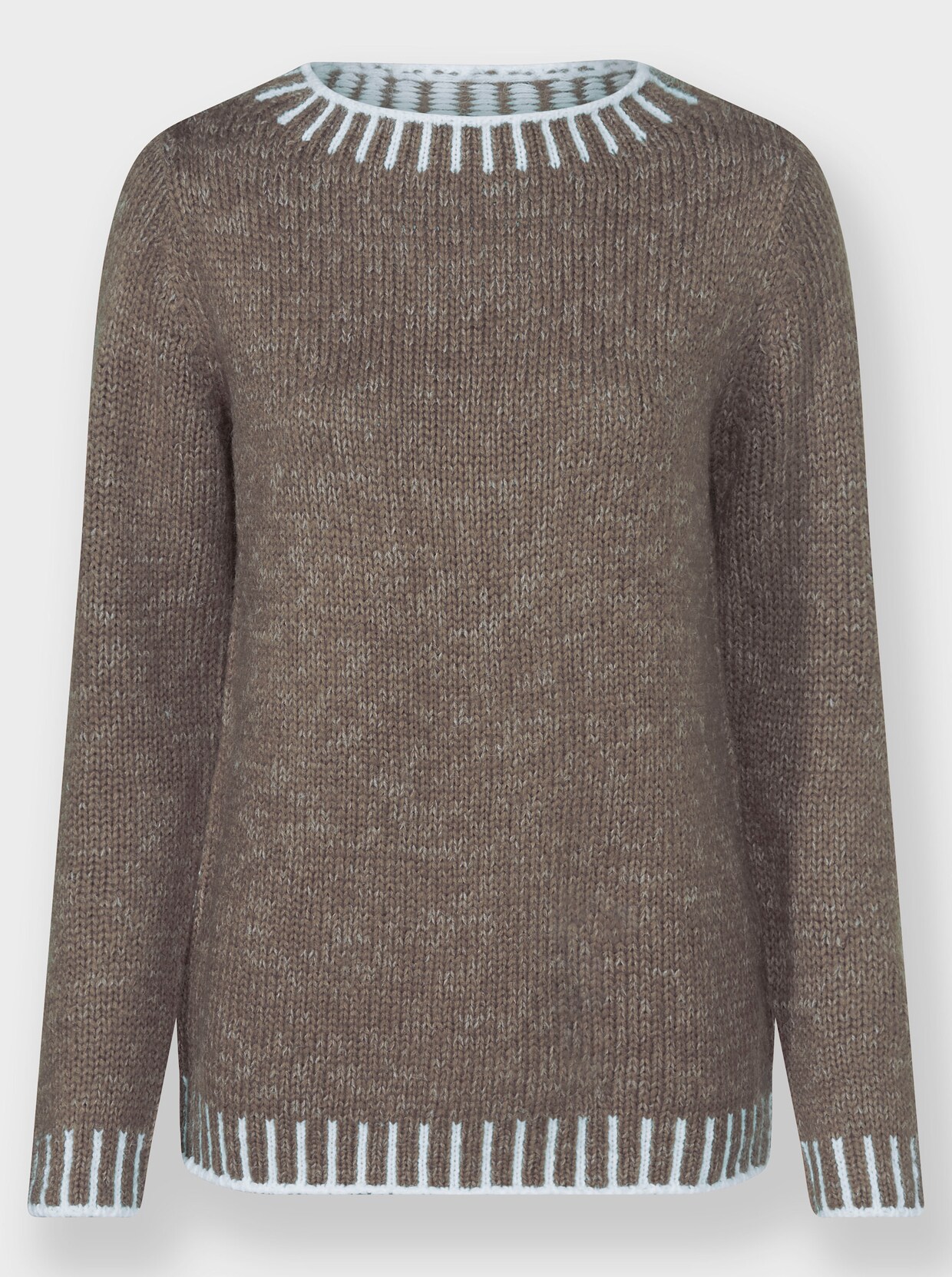 Langarm-Pullover - taupe-ecru-gemustert