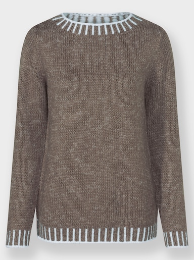 Langarm-Pullover - taupe-ecru-gemustert