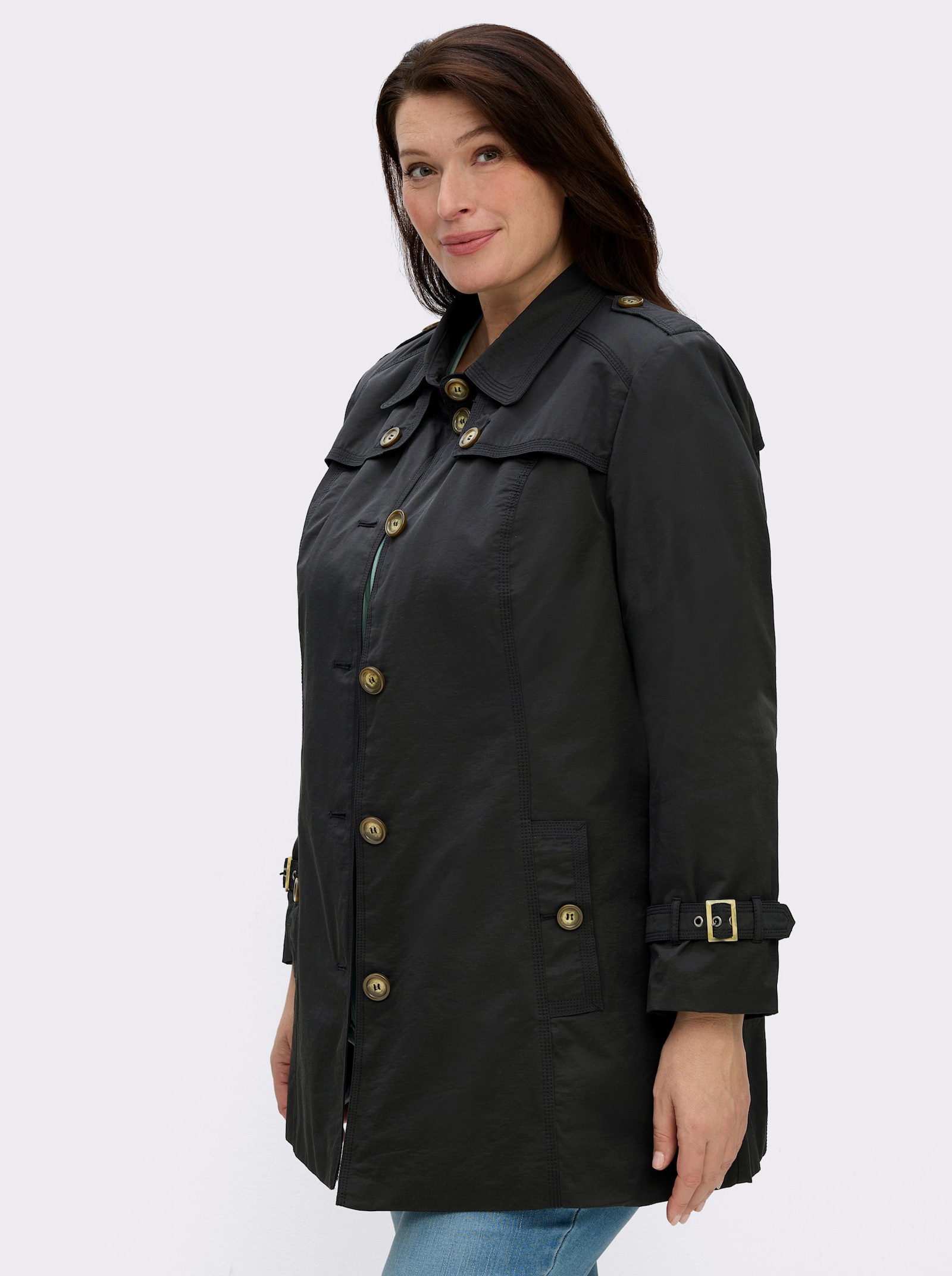 Kurzmantel in Trenchcoat-Optik - schwarz