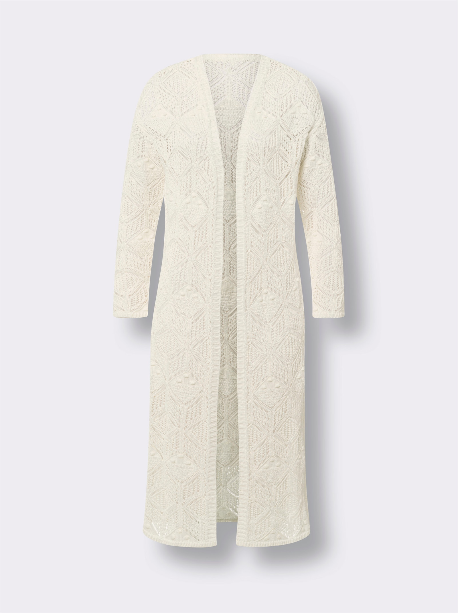 heine Lang vest met ajourpatroon - ecru