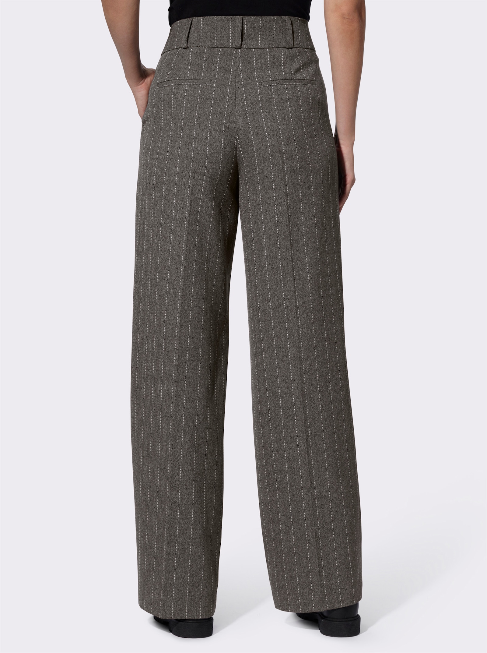 heine Webhose mit Bundfalten - taupe-schwarz Nadelstreifen