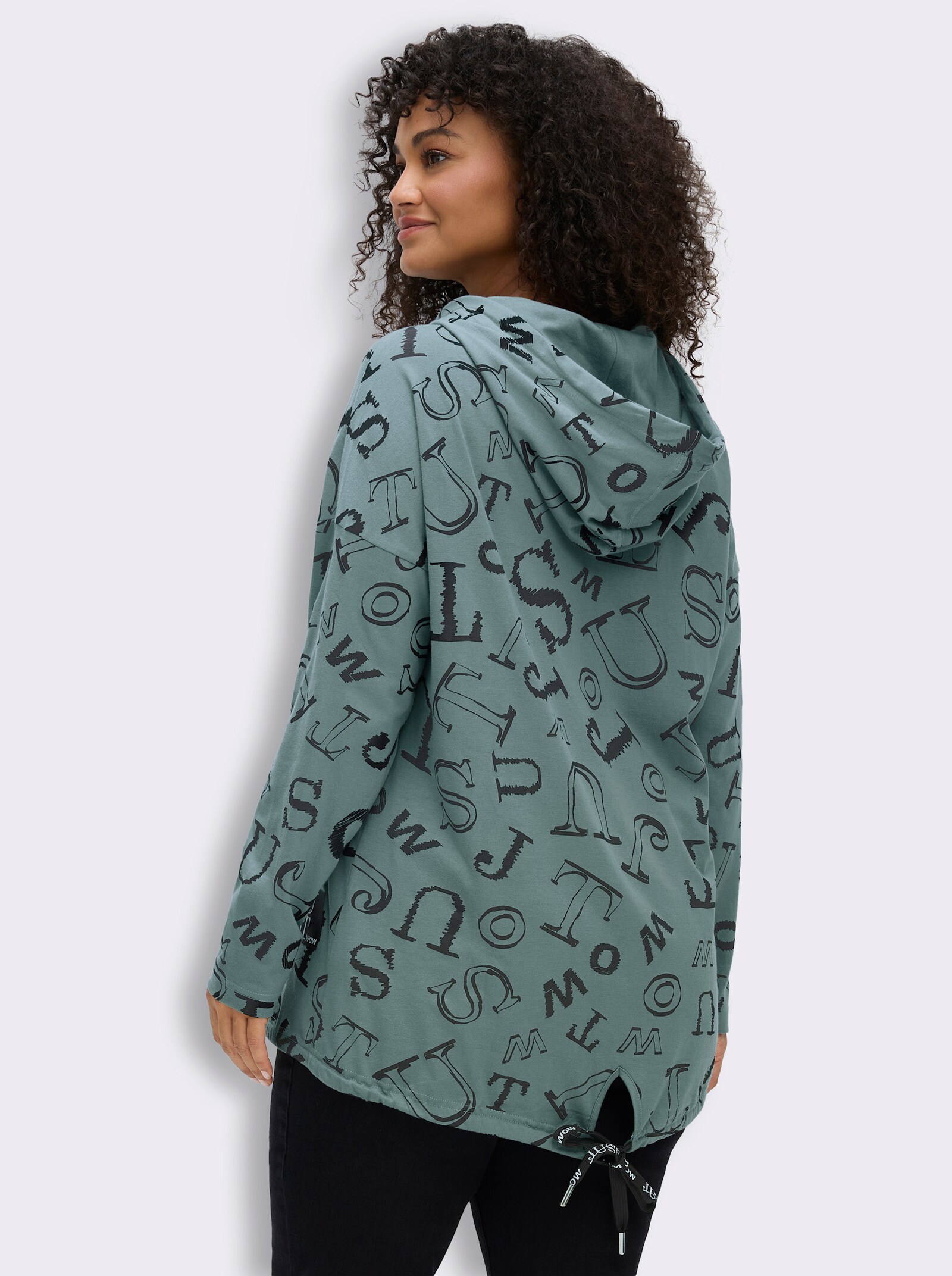 Longshirt im Lettering-Dessin - jade-schwarz