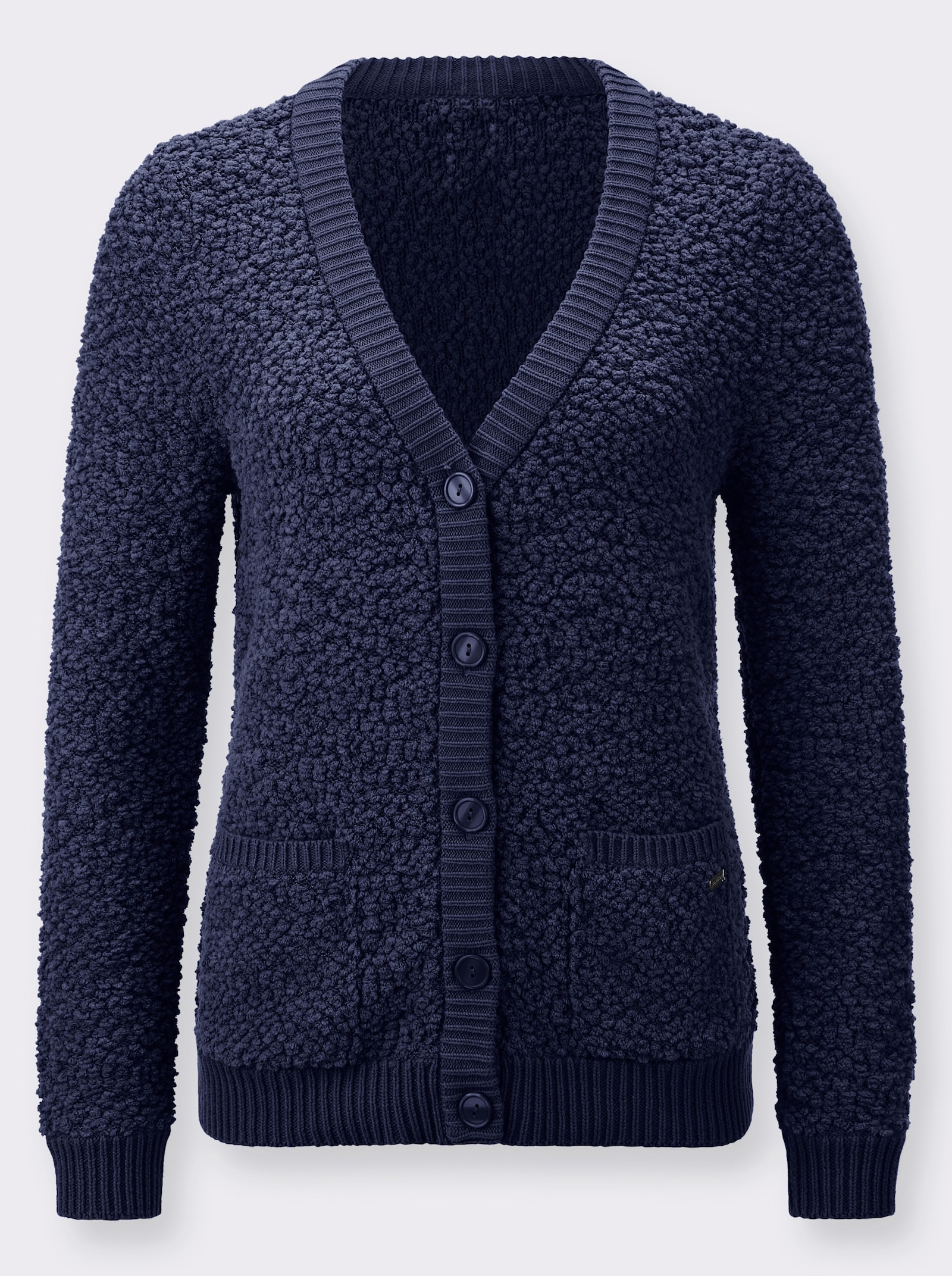 Pletený kabátek z příze „popcorn“ - námořnická modrá