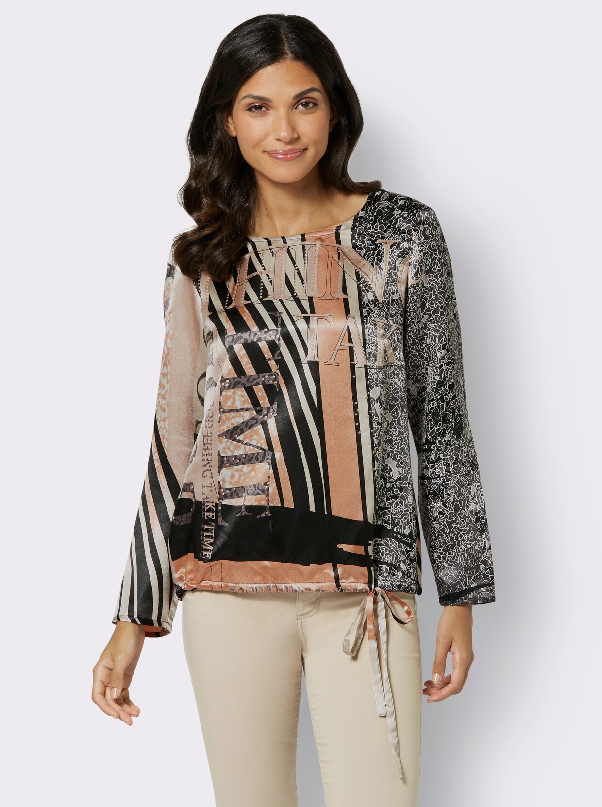 Comfortabele blouse - zwart gedessineerd