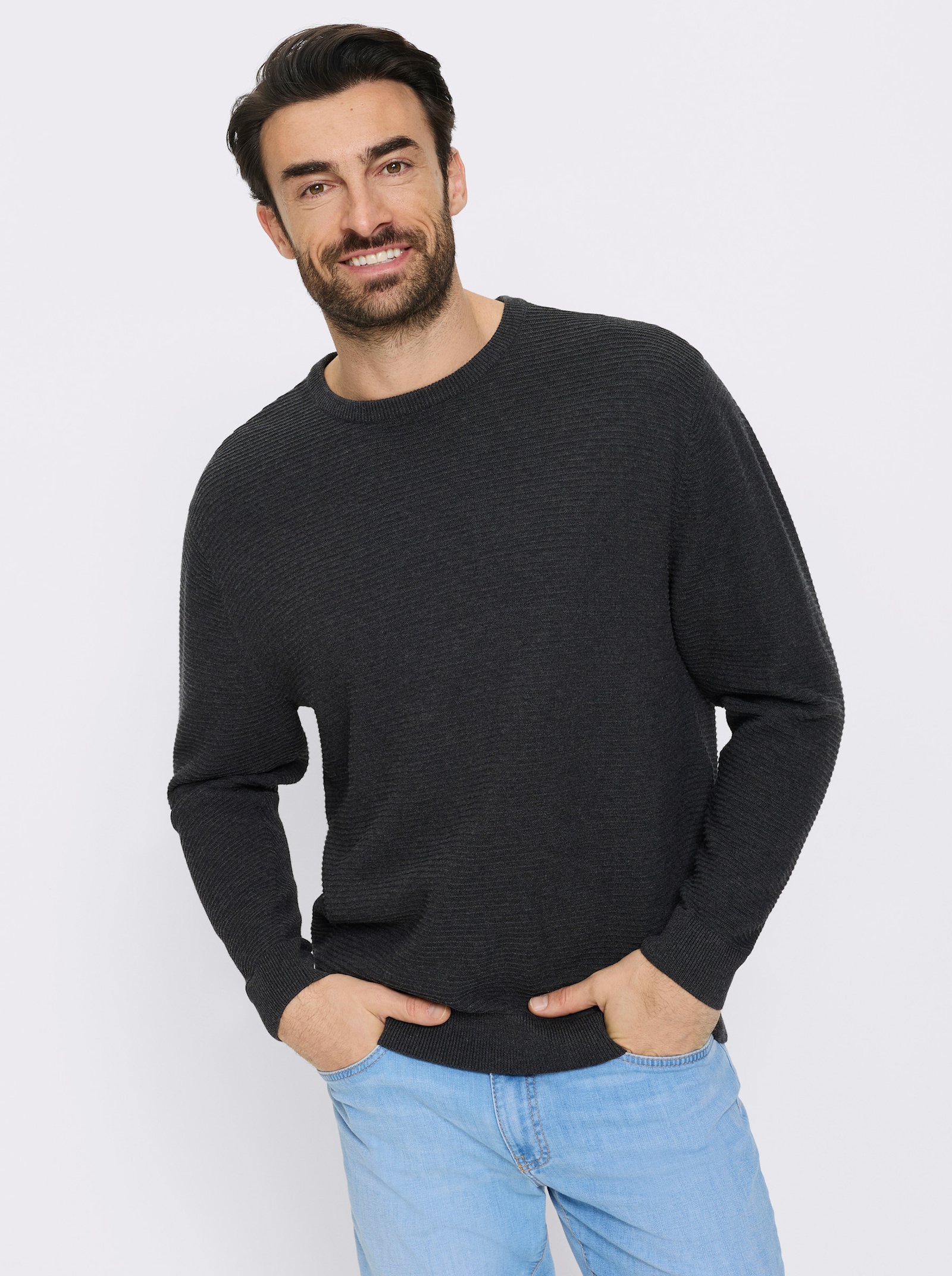 Marco Donati Rundhalspullover mit Linksstrick-Muster - anthrazit-meliert