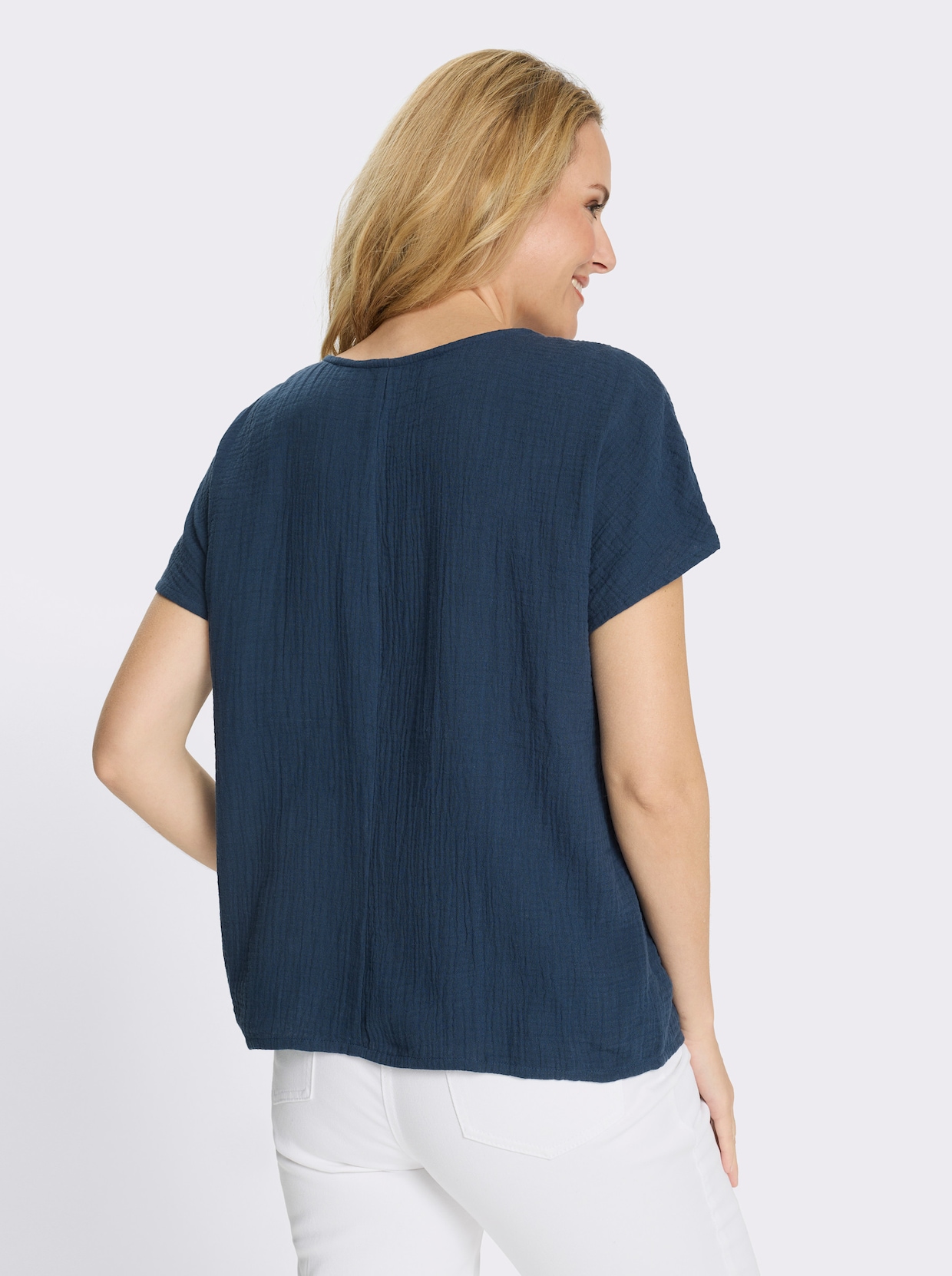 Schlupfbluse in Musselin-Qualität - dunkelblau