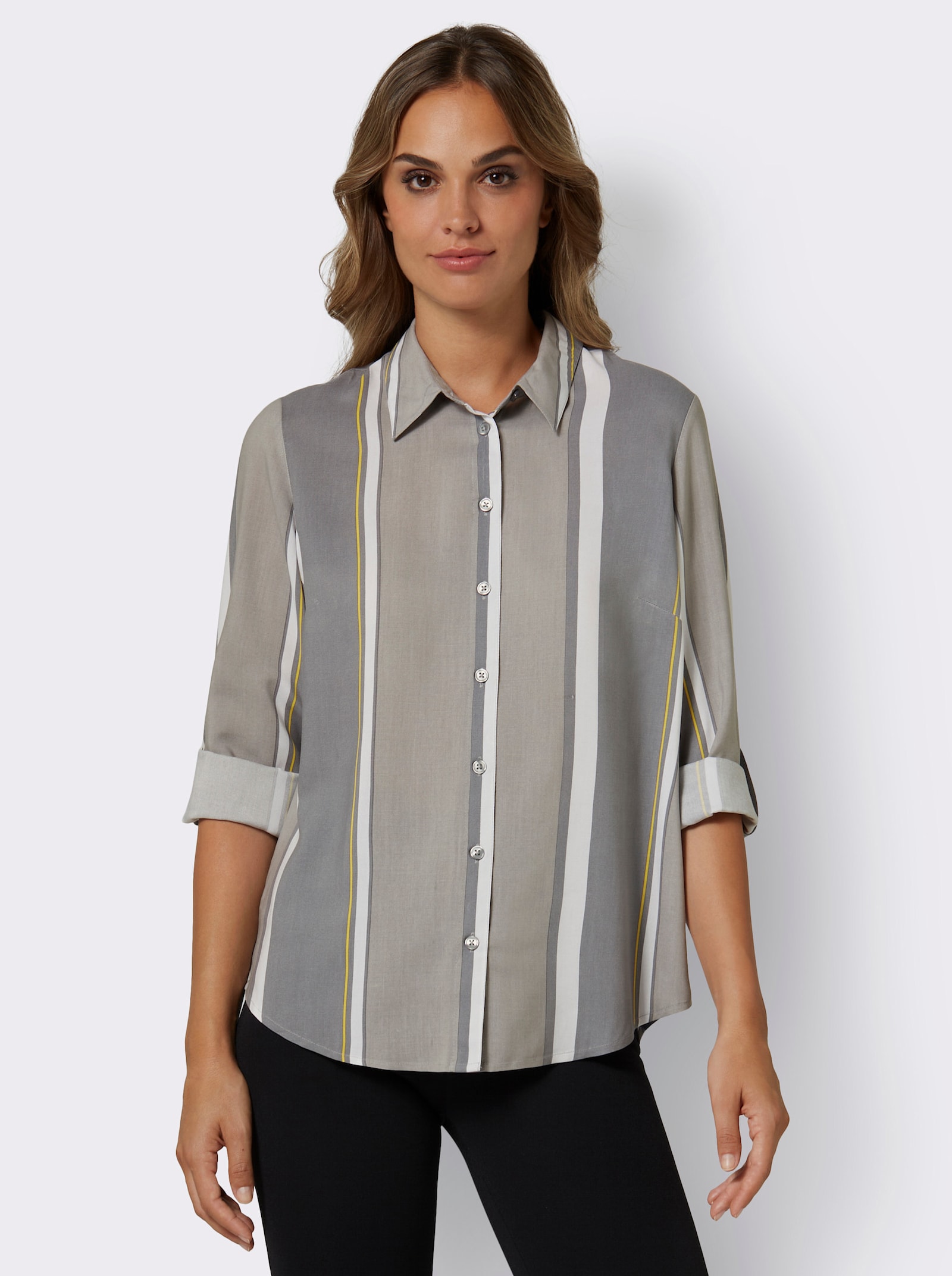 Hemdbluse aus weicher Viskose - steingrau-gestreift