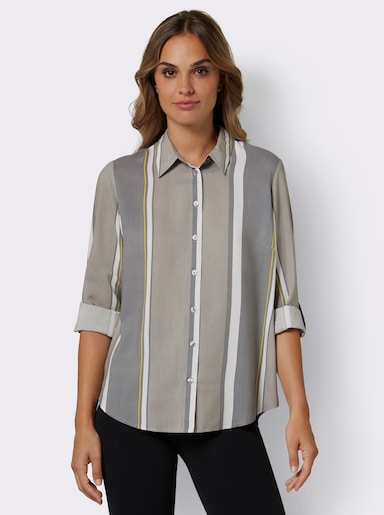 Hemdbluse aus weicher Viskose - steingrau-gestreift