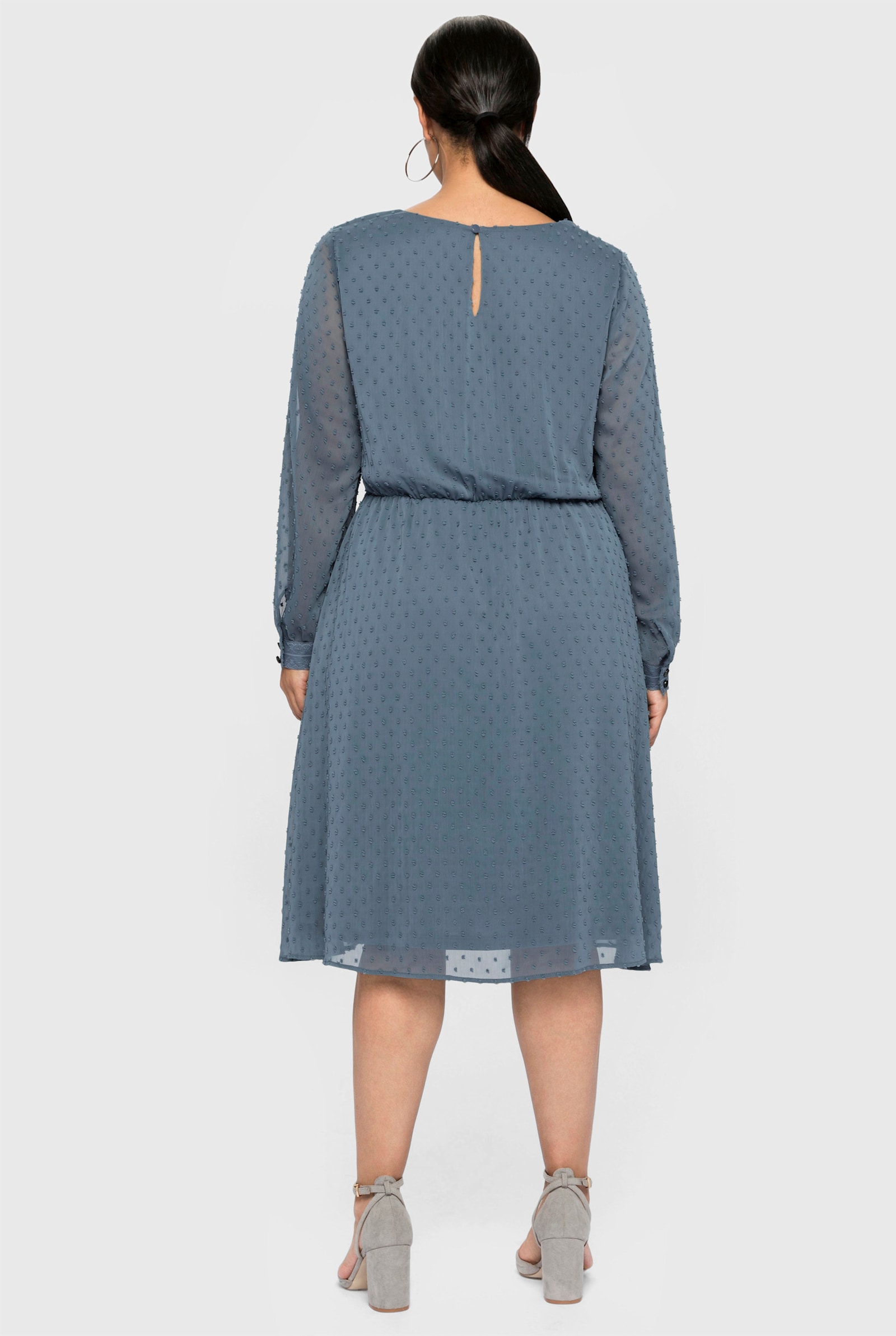 sheego Robe en mousseline avec effet 3D - bleu acier