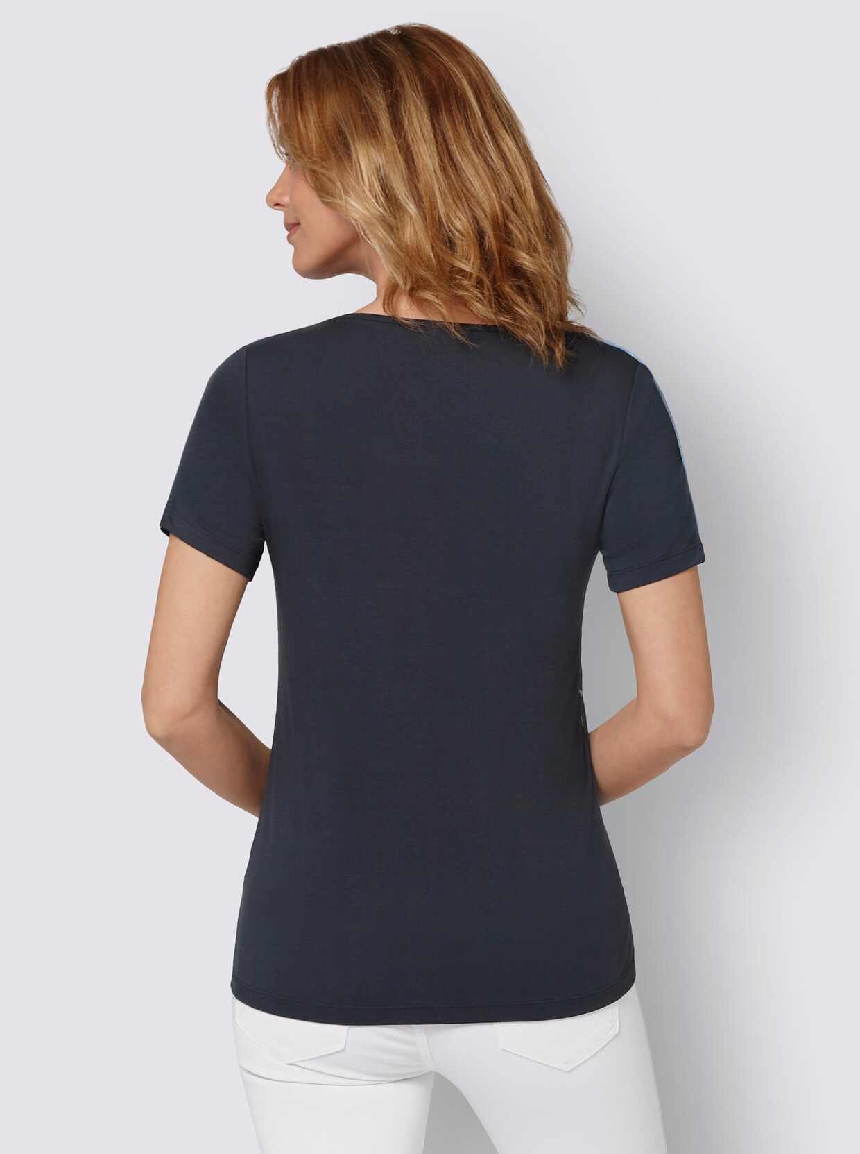 Rundhalsshirt - marine-taubenblau-gemustert