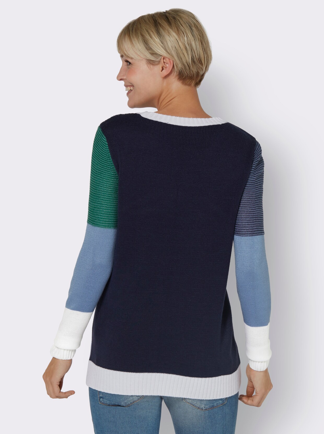 Pullover met lange mouwen - jeansblauw/salie gedessineerd