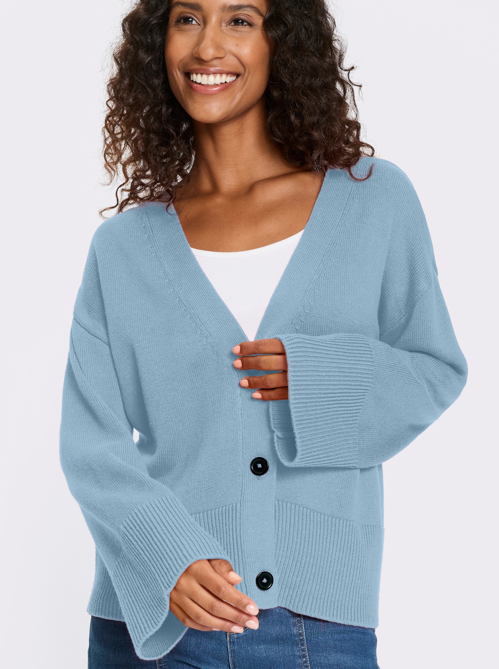 heine Strickjacke mit V-Ausschnitt - eisblau