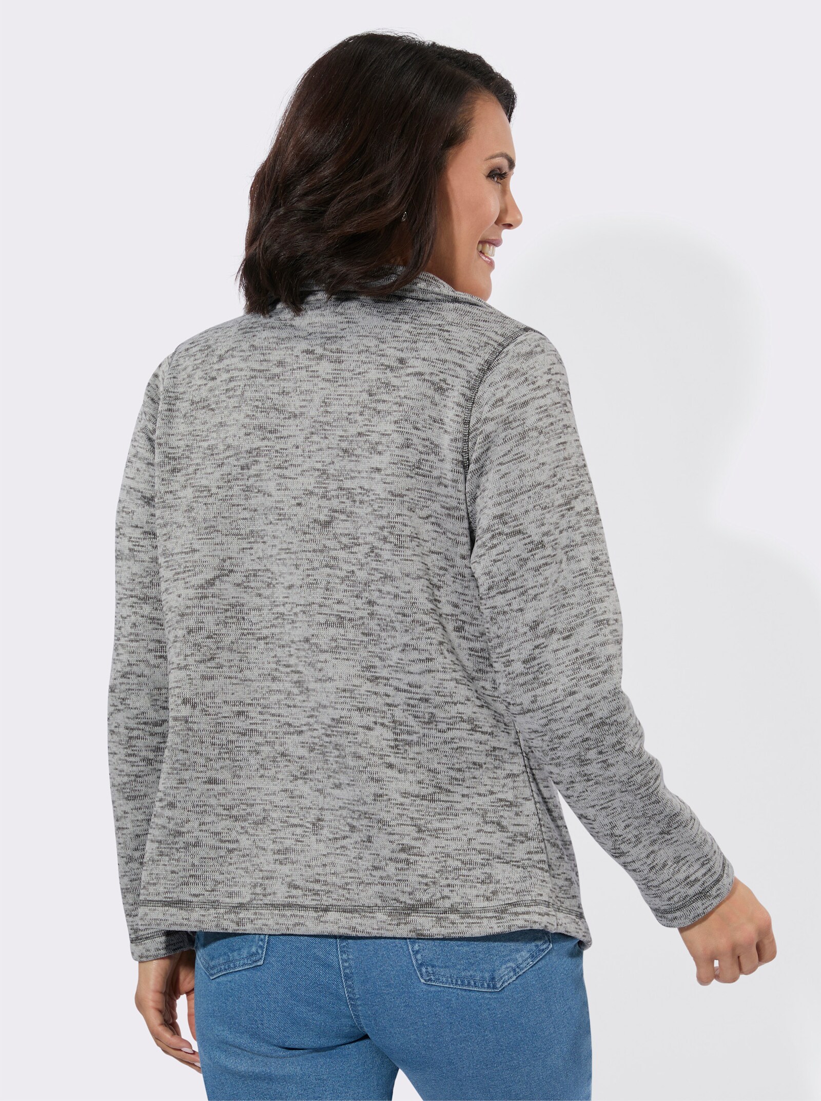 Strickfleece-Jacke mit Teilungsnähten - hellgrau-meliert
