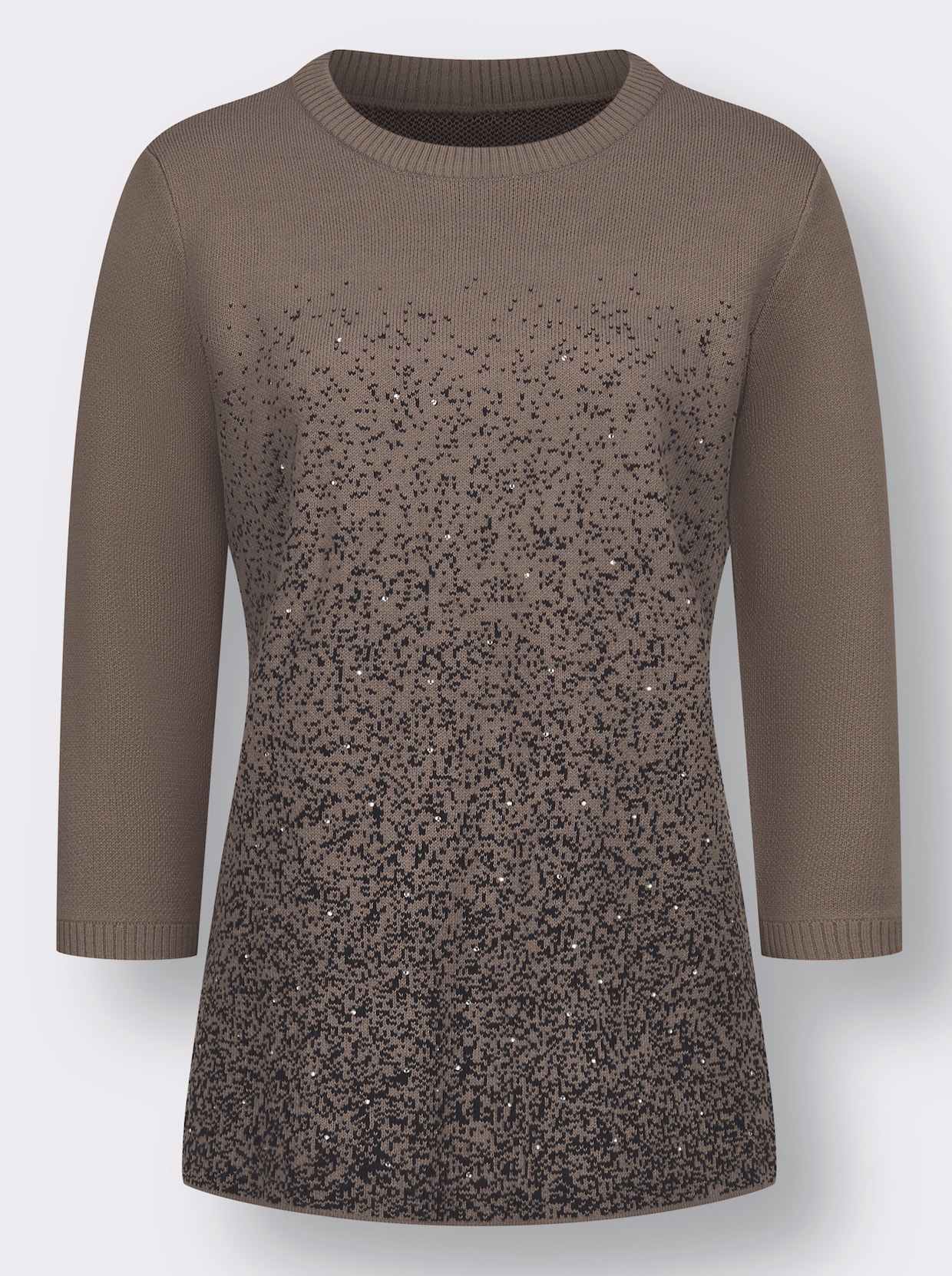 3/4 Arm-Pullover - taupe-schwarz-gemustert