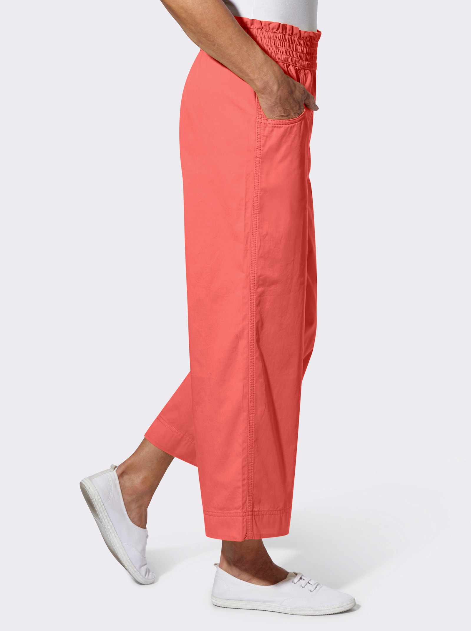 7/8-Jeans mit gesmoktem Dehnbund - grapefruit