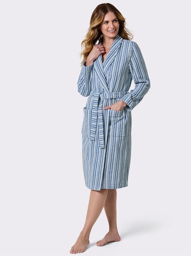 feel good Damenbademantel mit Längsstreifen - kalkmint-jeansblau-gestreift