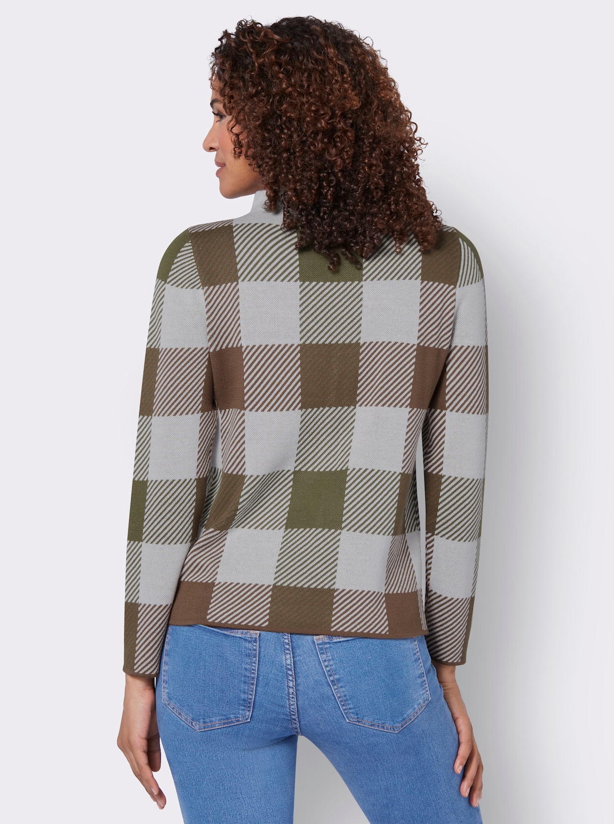 Langarm-Pullover - oliv-ecru-gemustert