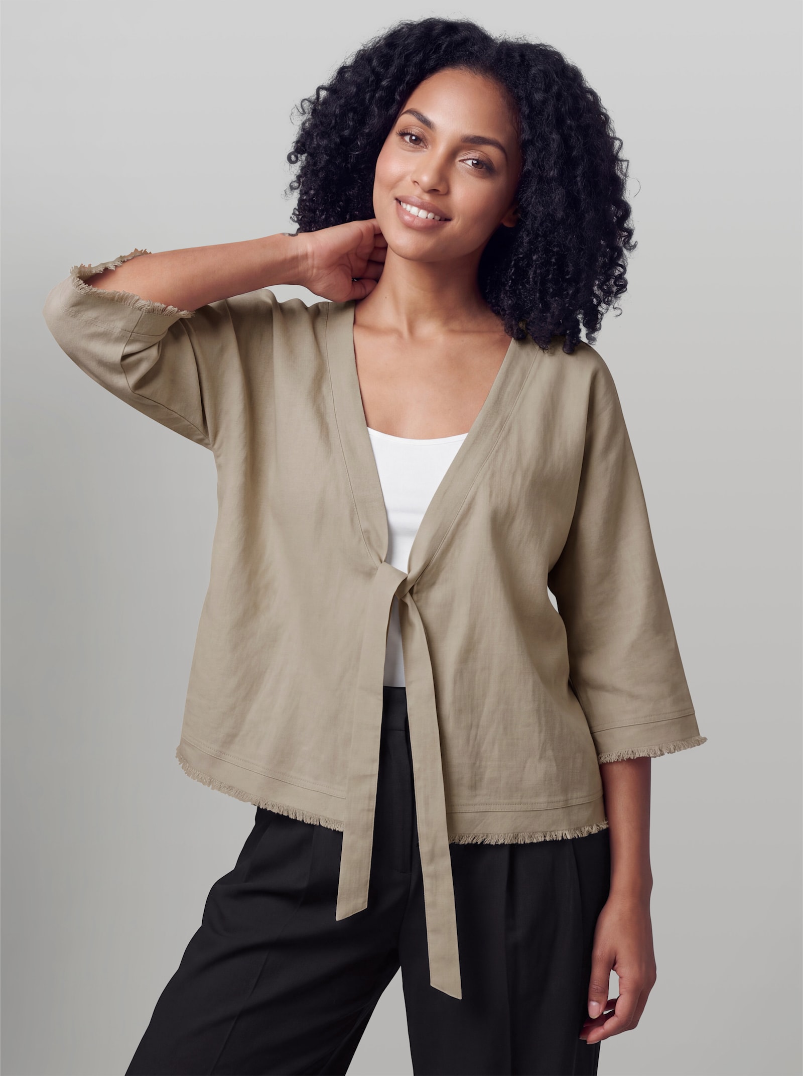 heine Blusenjacke mit Fransenborte - sesam