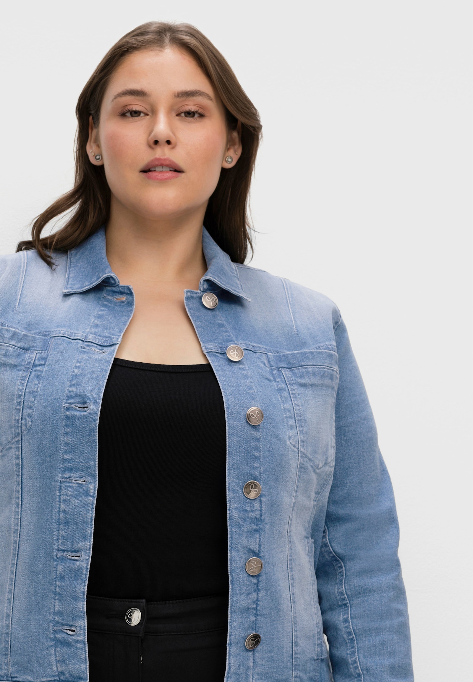 sheego Jeansjack in licht getailleerd model - light blue-denim