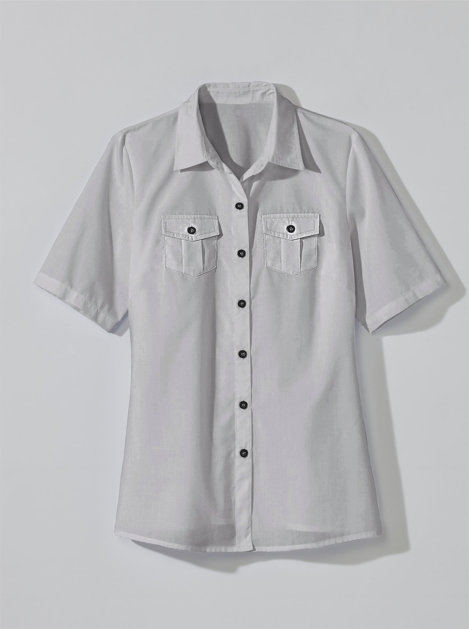 Košeľová blúzka, vrecká na hrudi - strieborno-sivá