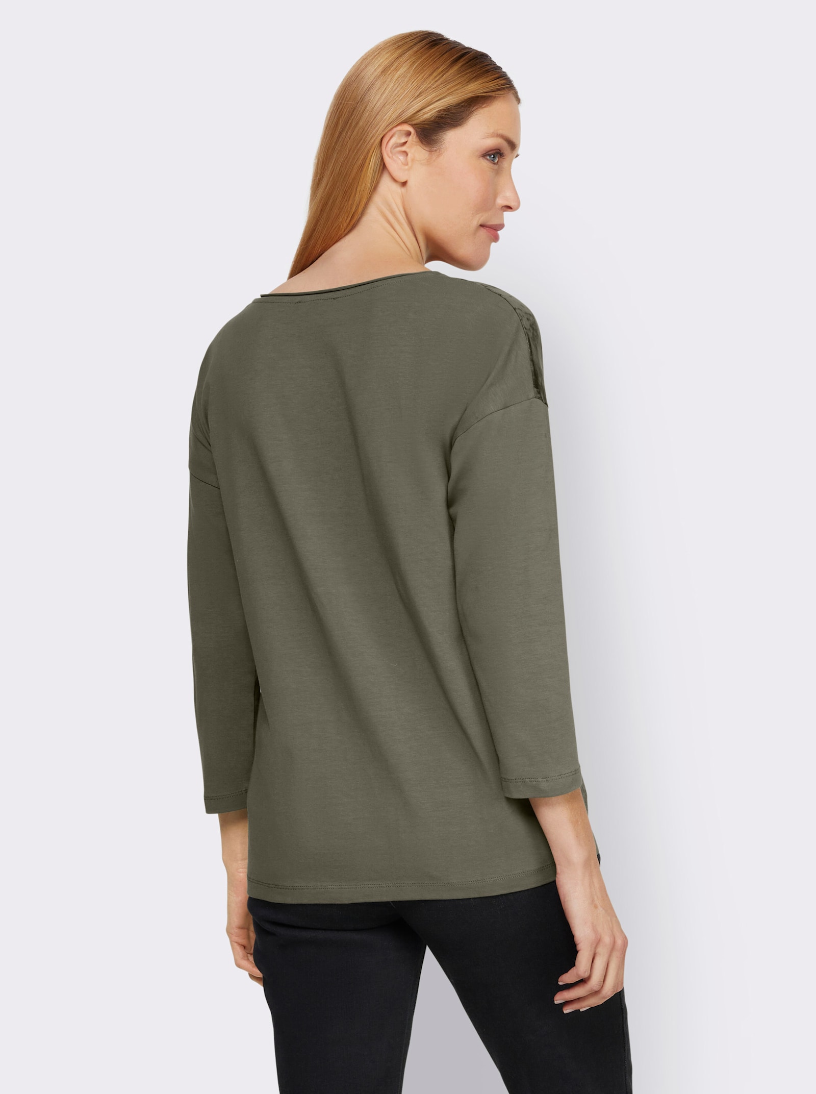 heine Shirt met 3/4-mouwen en geborduurd motief - kaki