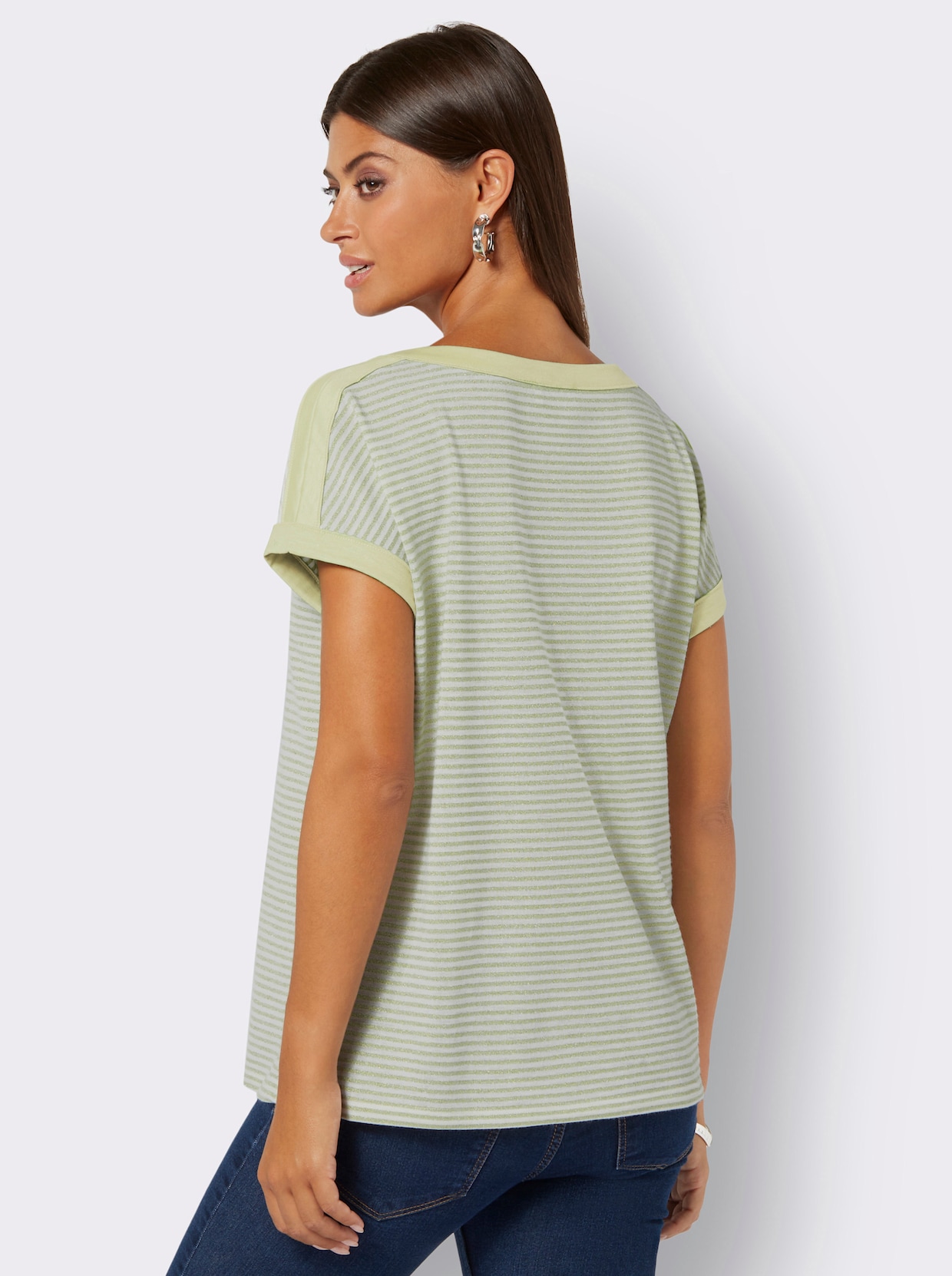 Streepjesshirt - wit/pistache gestreept