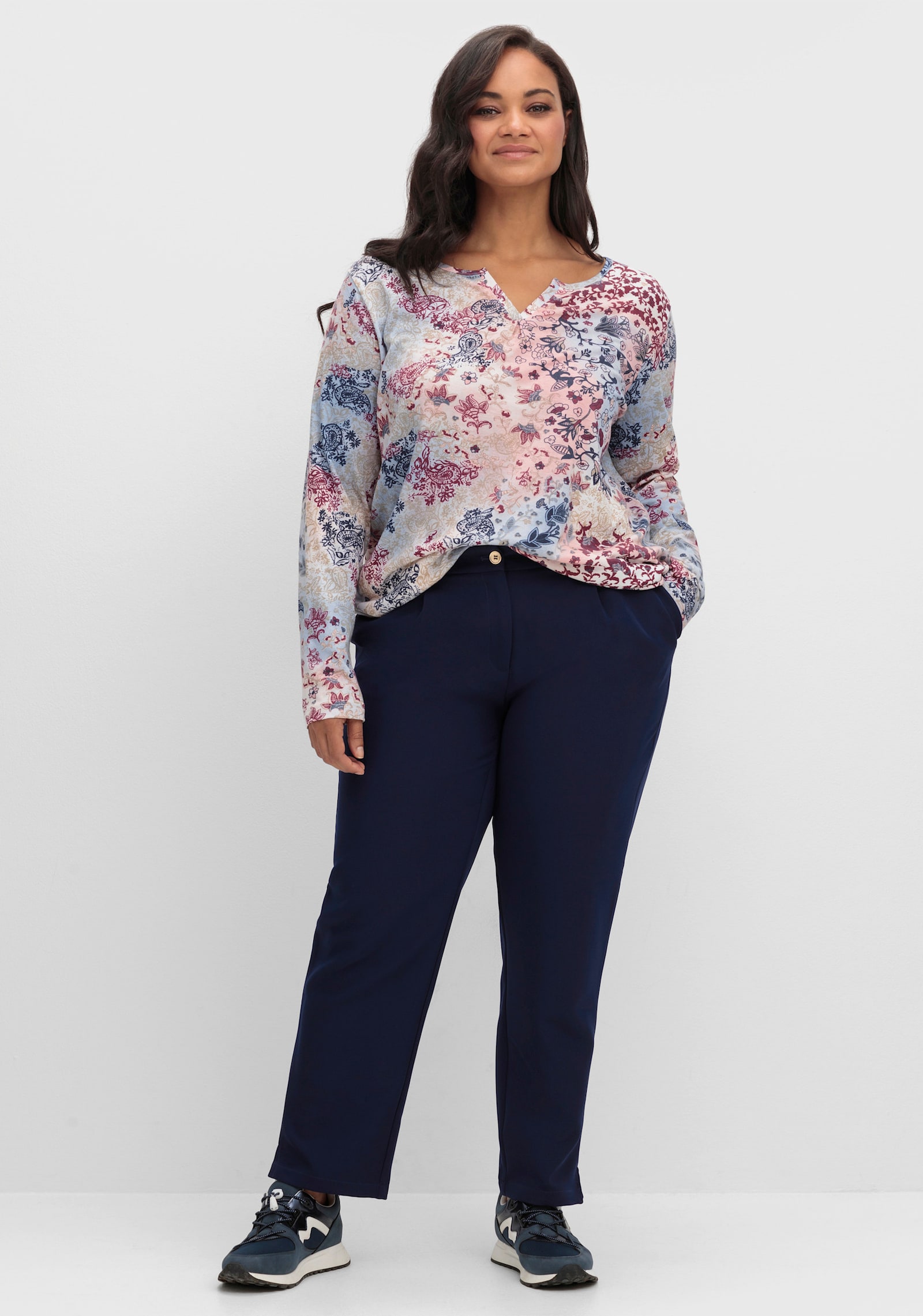 Print-Shirt mit elastischem Bund - rauchblau-rosenquarz-bedruckt