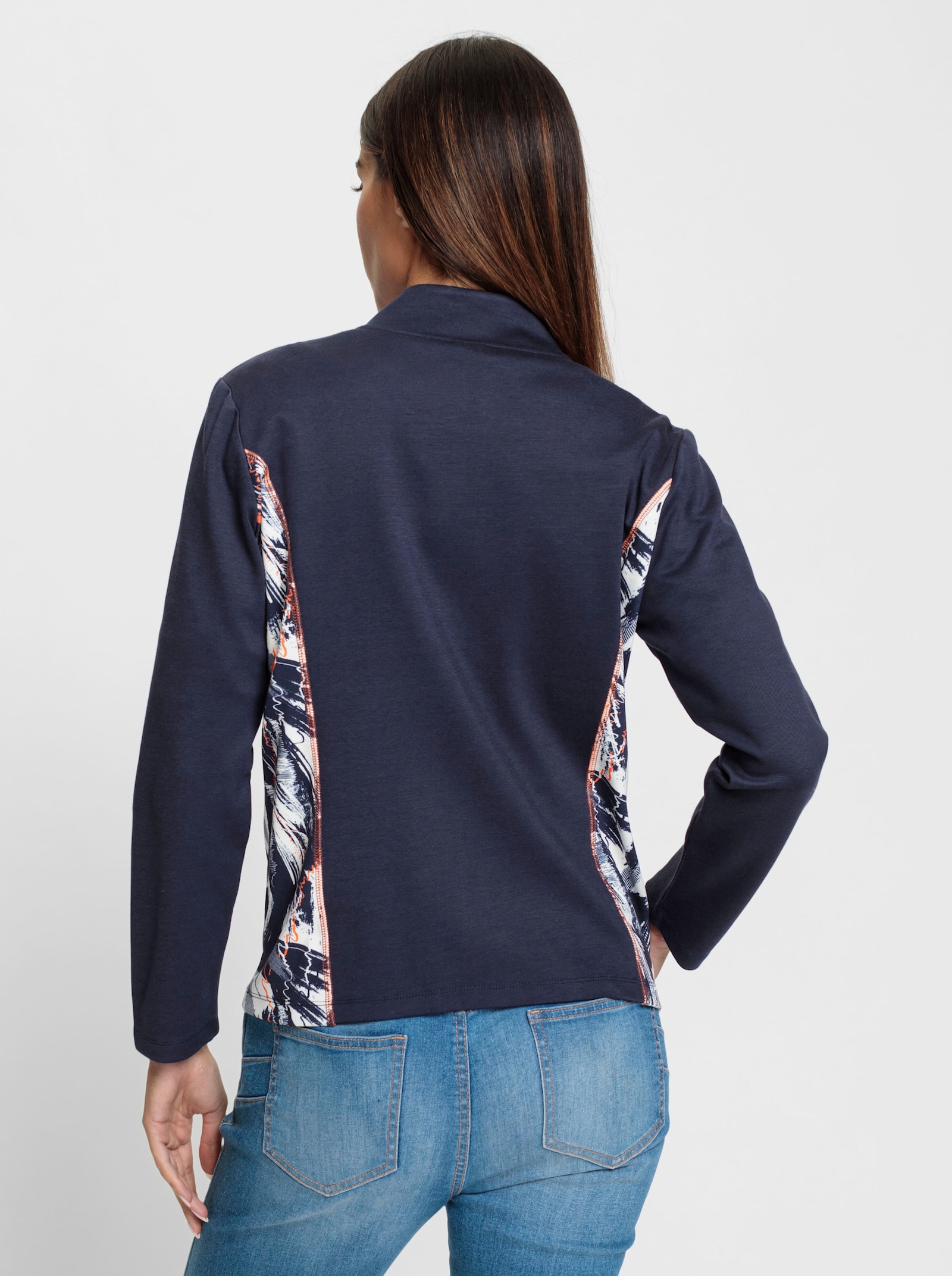 heine Shirtjacke mit Kontrast-Einsätzen - marine-weiß-bedruckt