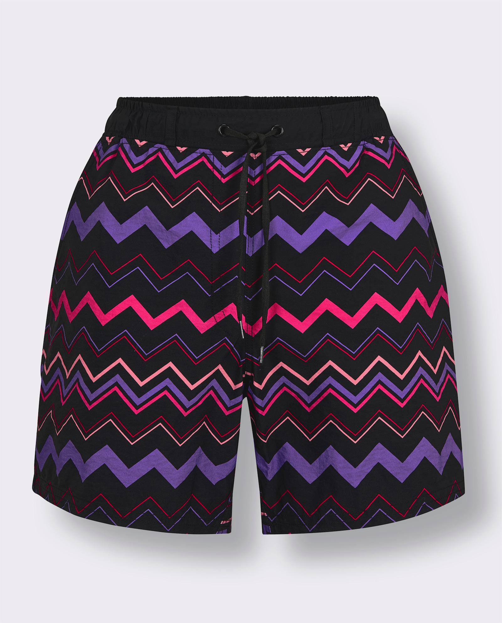 Badeshorts mit einfarbigem Bund - schwarz-pink-lila