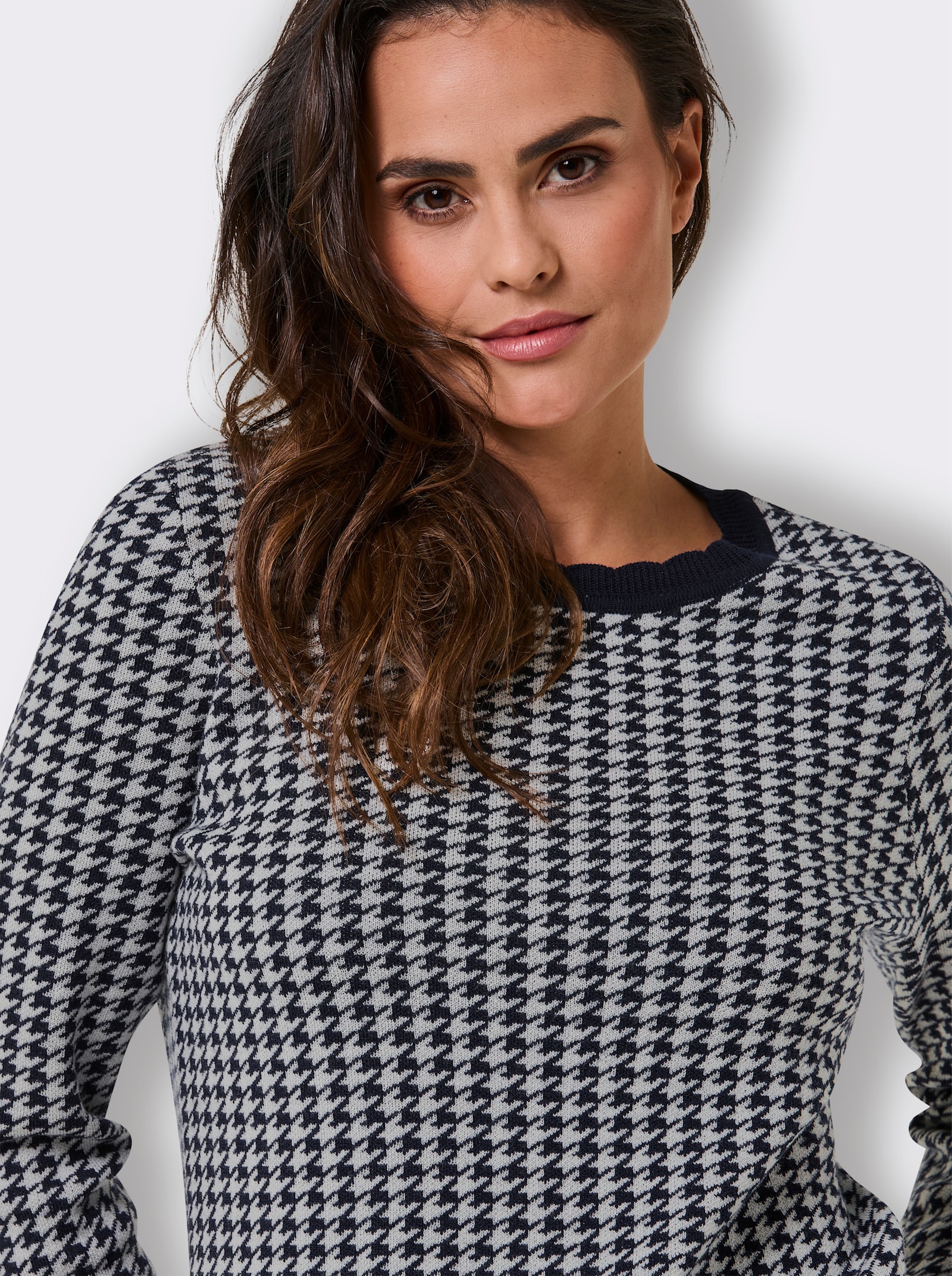 CREATION L PREMIUM Strickpullover aus Wolle - marine-champagner-gemustert