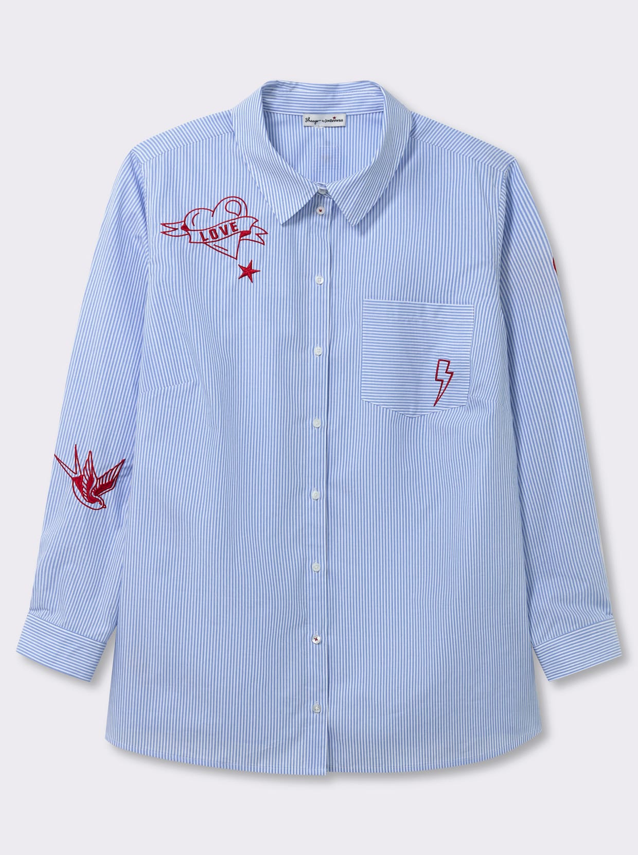 sheego by Joe Browns Baumwollbluse mit Streifen und Stickerei - hellblau-weiß-gestreift