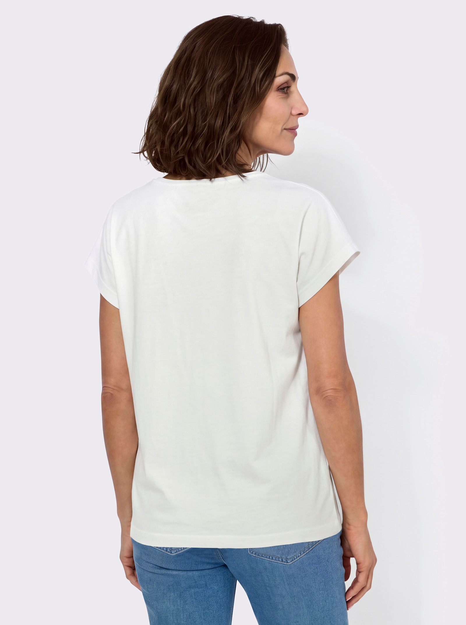 Shirt mit überschnittenen Schultern - ecru-papaya-bedruckt
