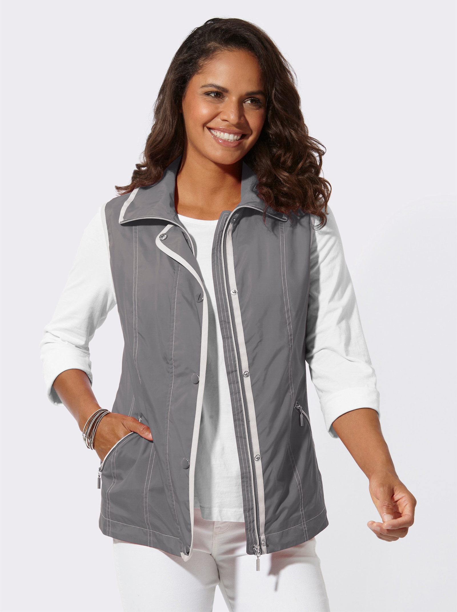 Weste mit Reißverschluss-Taschen - grau